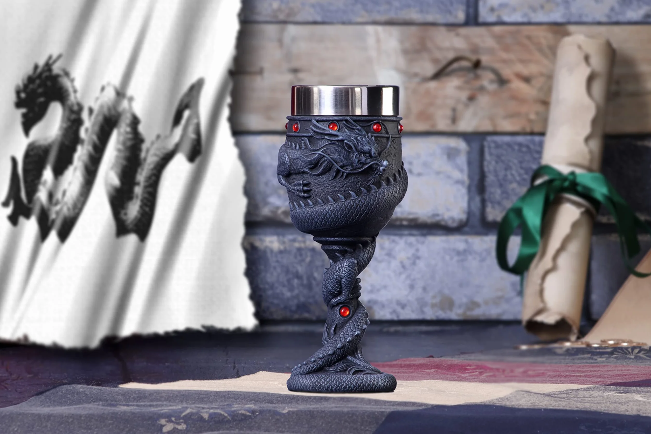 Nemesis Now Smocza cewka kielich 20 cm czarny, żywica z wkładką ze stali nierdzewnej, 1 szt. (1 opakowanie)