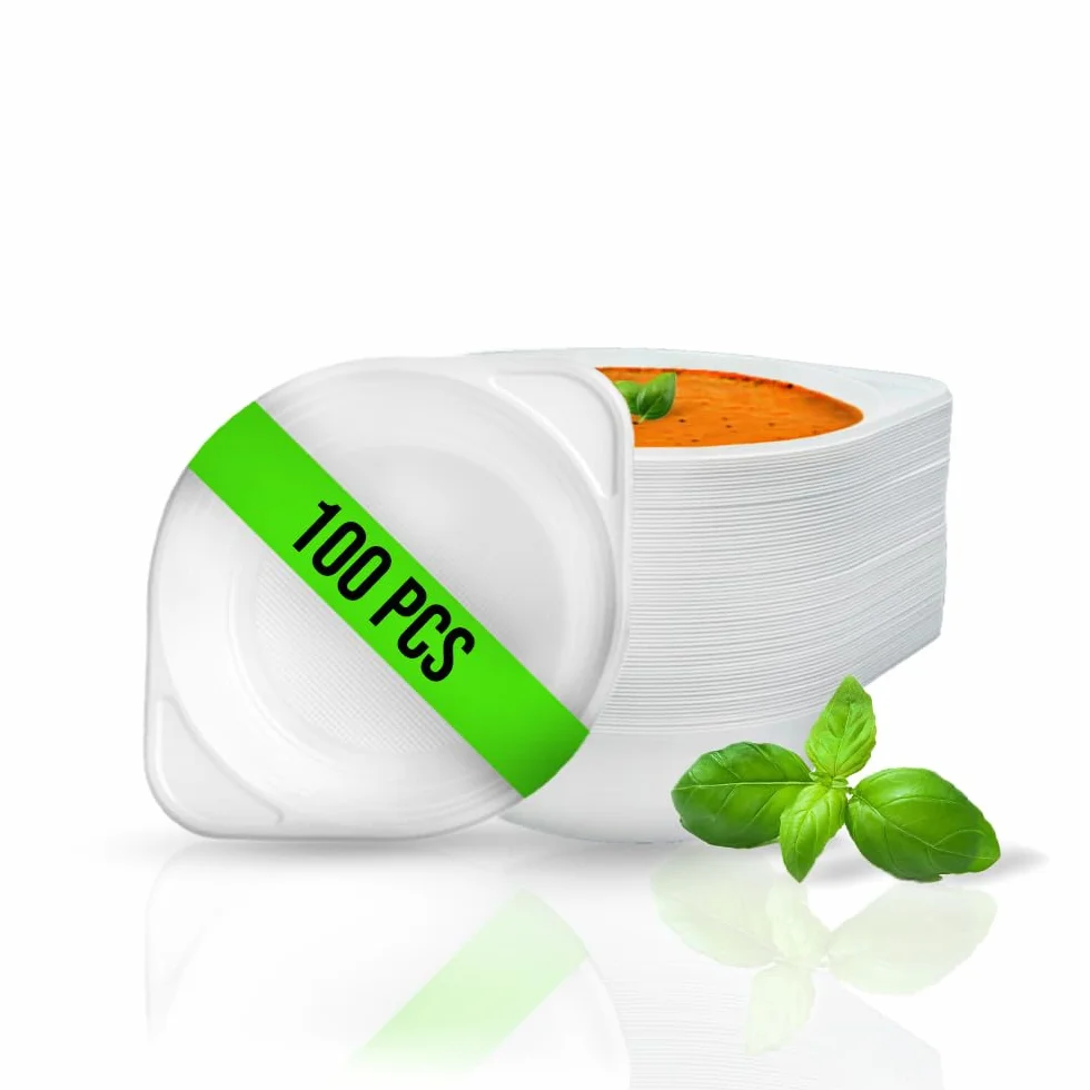 RAGO® Talerze na zupę 500 ml, miski do zupy, wielokrotnego użytku, 100 sztuk, plastikowe miski, pojemniki na zupę, okrągłe z uchwytem na 500 ml, talerze do zupy z polipropylenu, wielokrotnego użytku,