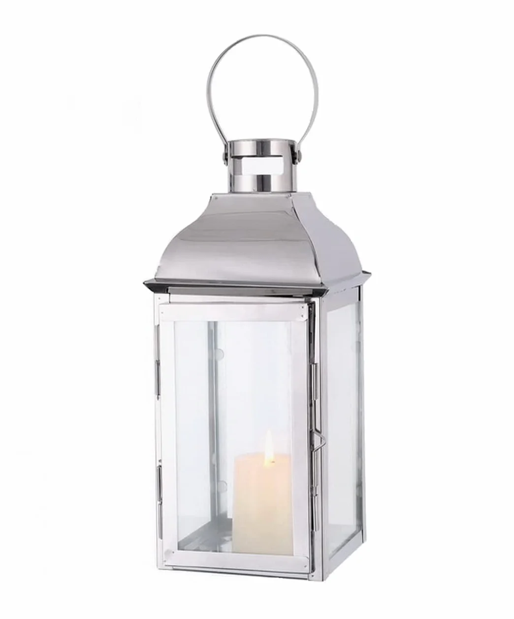 JHY DESIGN Dekoracyjna latarnia stal nierdzewna 31,8 cm szklana na świeczki vintage