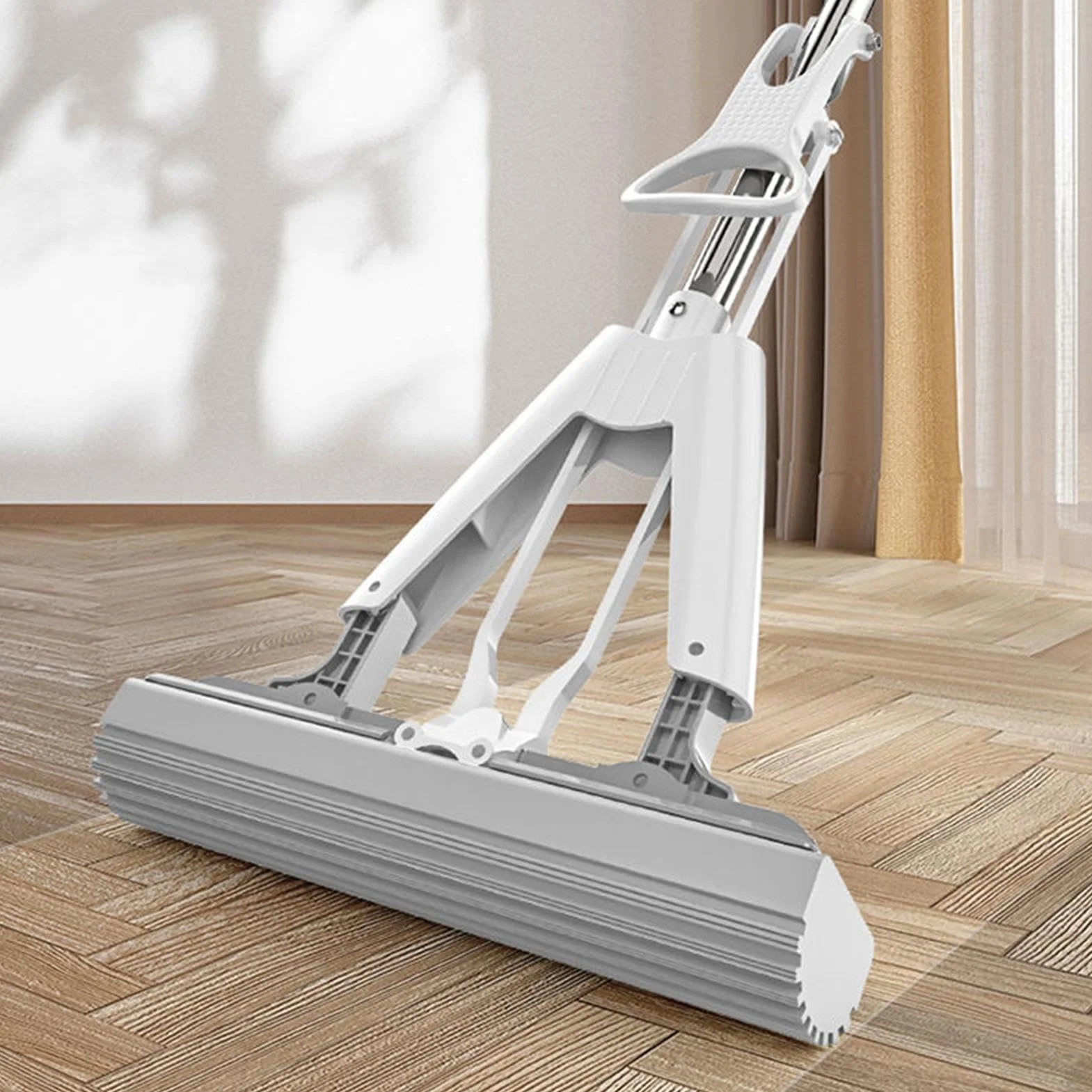 Mop wyciskany, samonościeralny, teleskopowy uchwyt, wbudowana wyrzyskarka, wysoce chłonna gąbka PVA, mop do czyszczenia podłóg do kuchni, łazienki, garażu i twardych podłóg