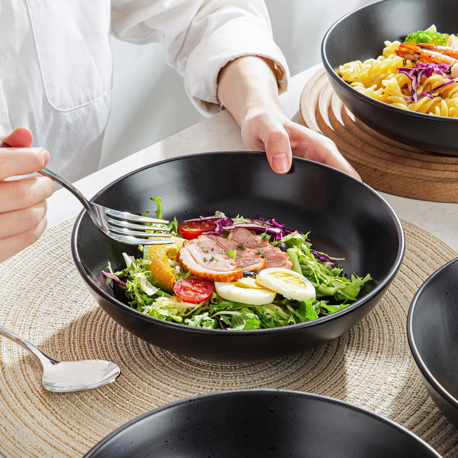 Vancasso MODA Zestaw 4 Głębokich Talerzy do Zupy, Makaronu, Spaghetti, Misek na Ramen i Sałatki - Wielofunkcyjne Naczynia z Kamionki