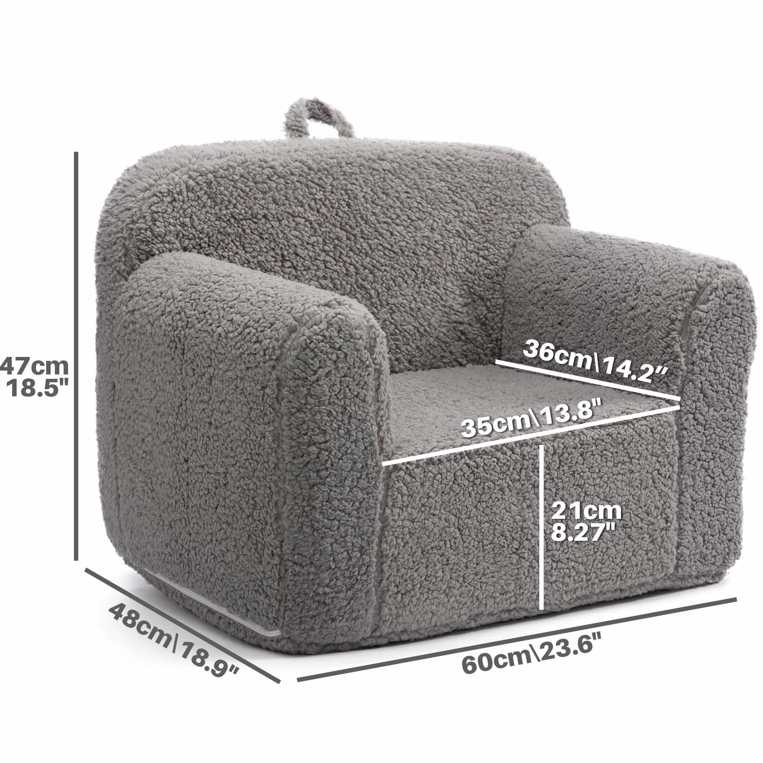 BEJOY Sofa dziecięca – ultra miękki fotel dziecięcy wypełniony pianką, przytulna kanapa do czytania Sherpa dla dziewcząt i chłopców, kolor szary