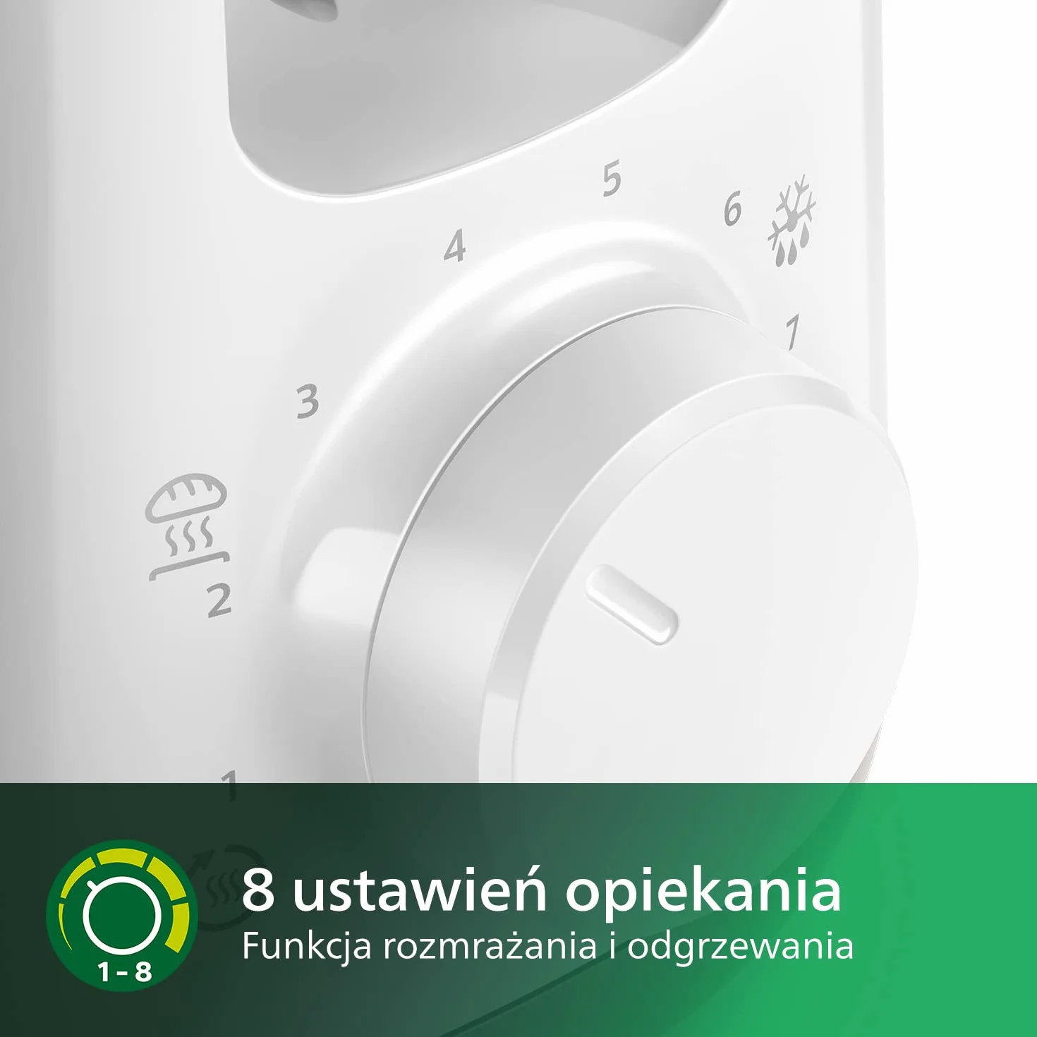 Philips Toster - Długi otwór, 8 Poziomów opiekania, Ruszt do bułek, Funkcja rozmrażania, Obudowa Cool Touch, Wysoki podnośnik, Automatyczne wyłączanie, Biały (HD2590/00)