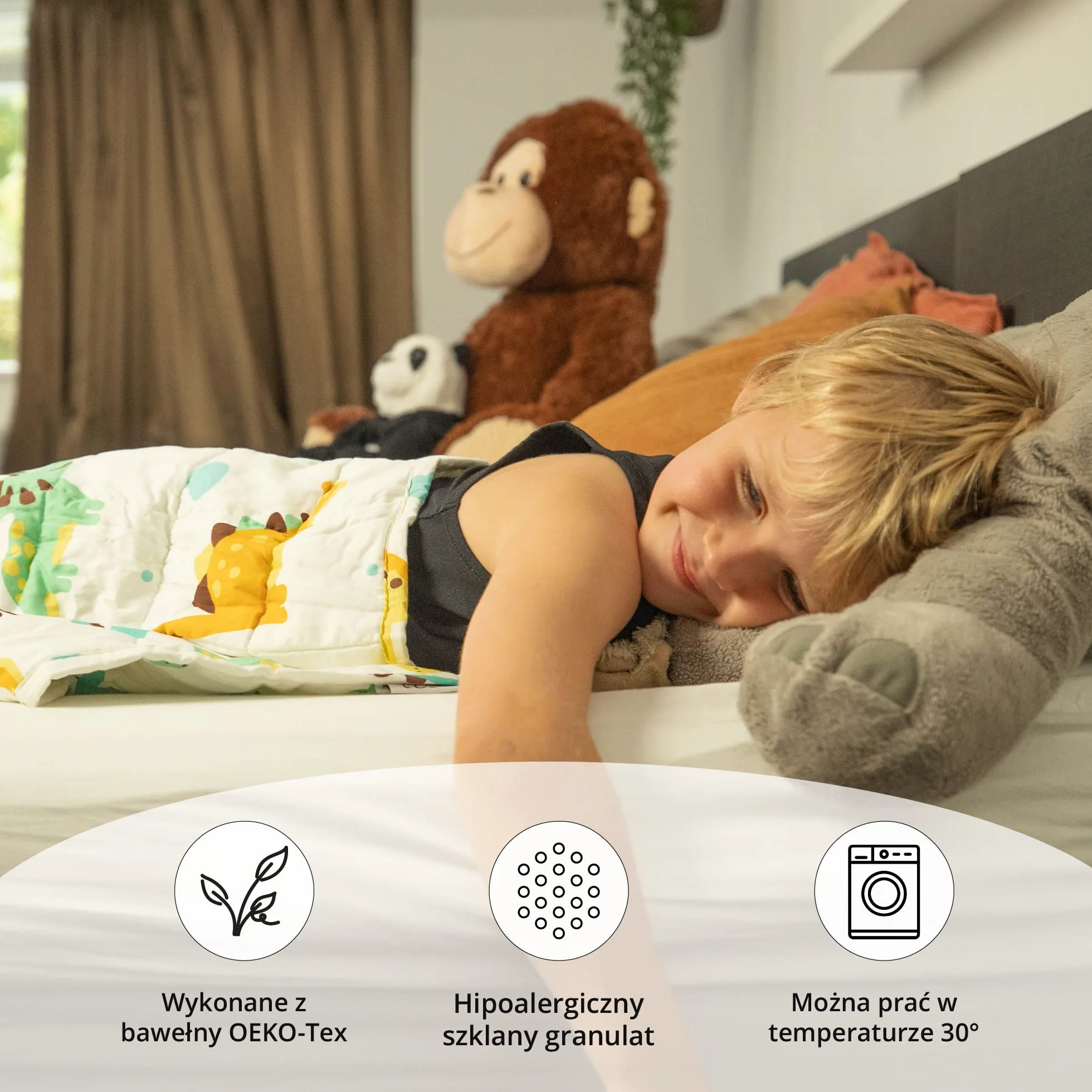 Ella Health Kołdra Obciążeniowa dla Dzieci 2.4 kg 90x120cm - Kołderka Sensoryczna dla Dziecka - Hipoalergiczny Granulat Szklany, Miękka Bawełniana Powłoczka - Koc Dla Dzieci 15-25kg – Dino