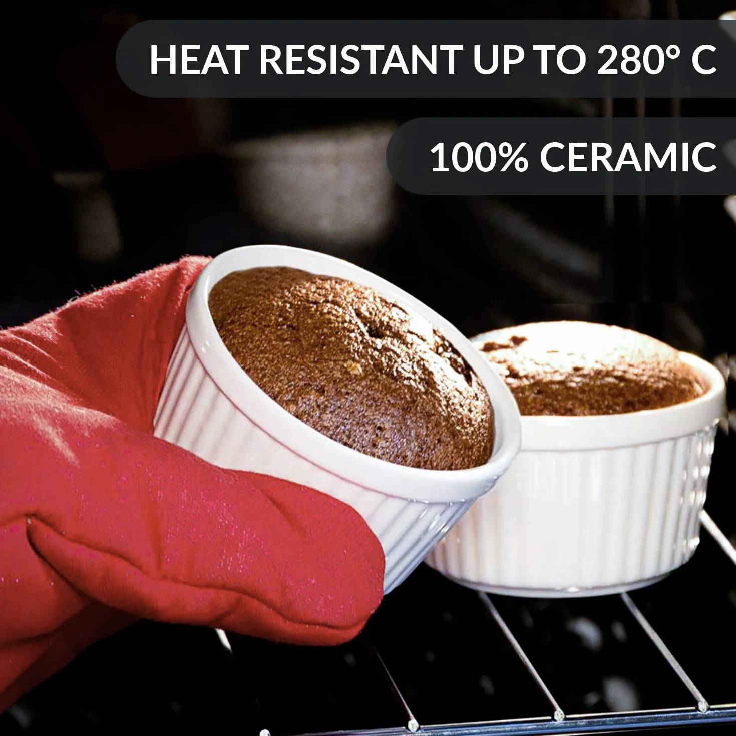 Chefarone Zestaw 10 Foremek Soufflé 200 ml – Ceramiczne Miseczki do Kremu Brulee, Pieczenia i Zapiekania, Do Mycia w Zmywarce, Białe (9 x 7,5 x 5 cm)