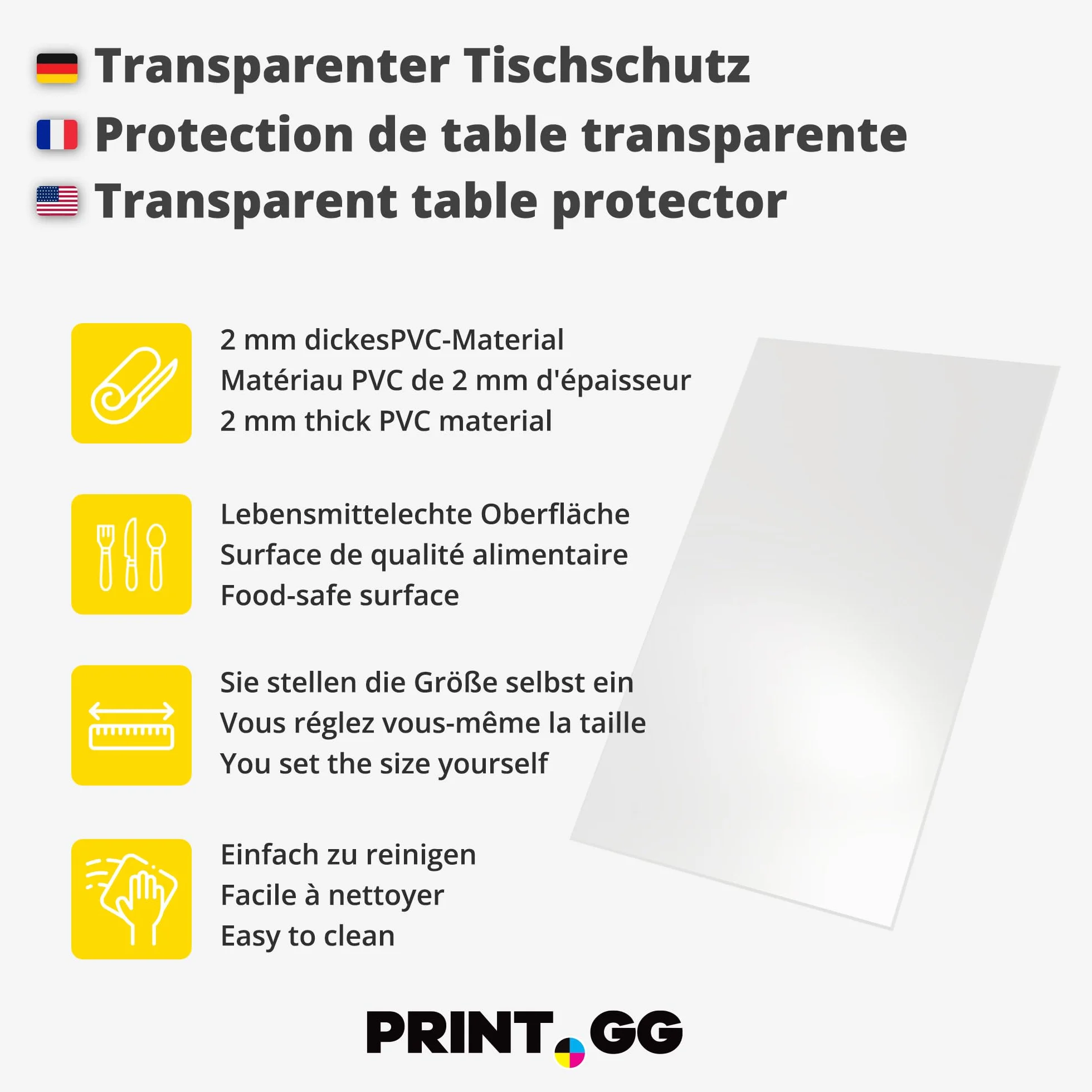 Folia Ochronna na Stół Przezroczysta 2mm Okrągła - Różne Rozmiary, Zmywalna Mata Stołowa Przezroczysta, Podkładka Na Biurko, Ochrona Stołu PVC z Fazowanymi Krawędziami