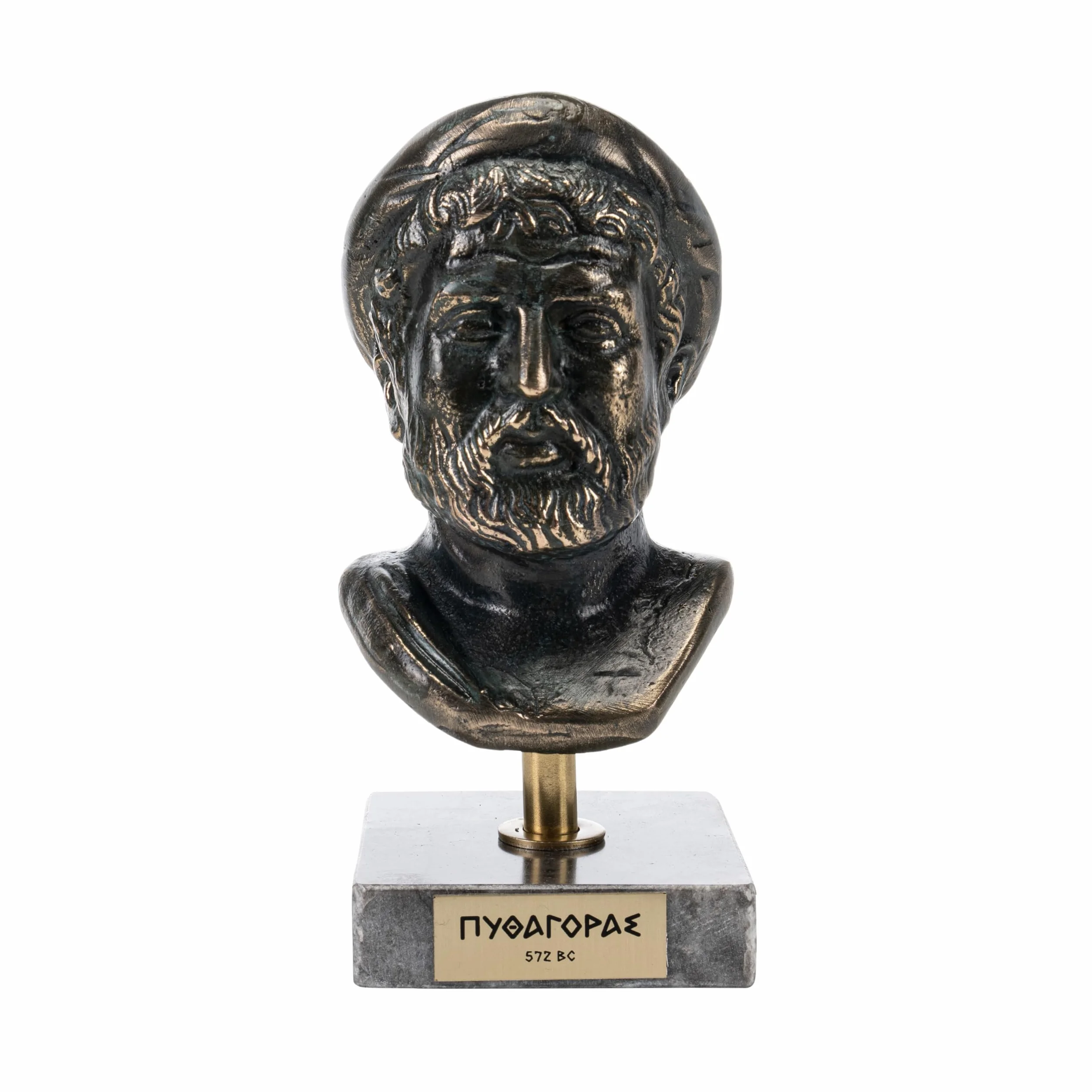 Grecki filozof Pitagoras Popiersie rzeźba z brązu z marmurową podstawą 5,90 cala (15 cm)