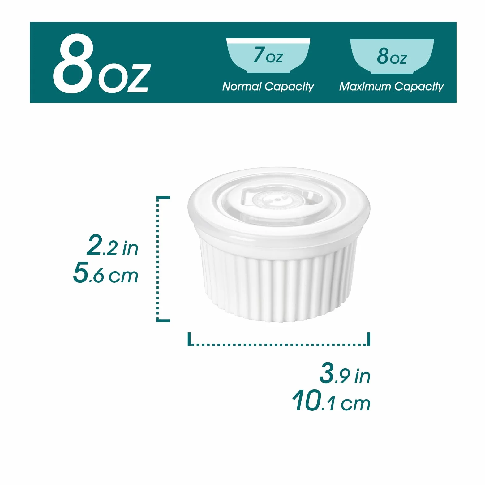 vancasso Ramekins 230 ml z pokrywkami, zestaw 6 naczyń do sufletu, 10,1 cm, biała porcelana, kremowe ramekiny, kubki do pieczenia pudddingu, owoców, dipów, zmywarki i piekarnika