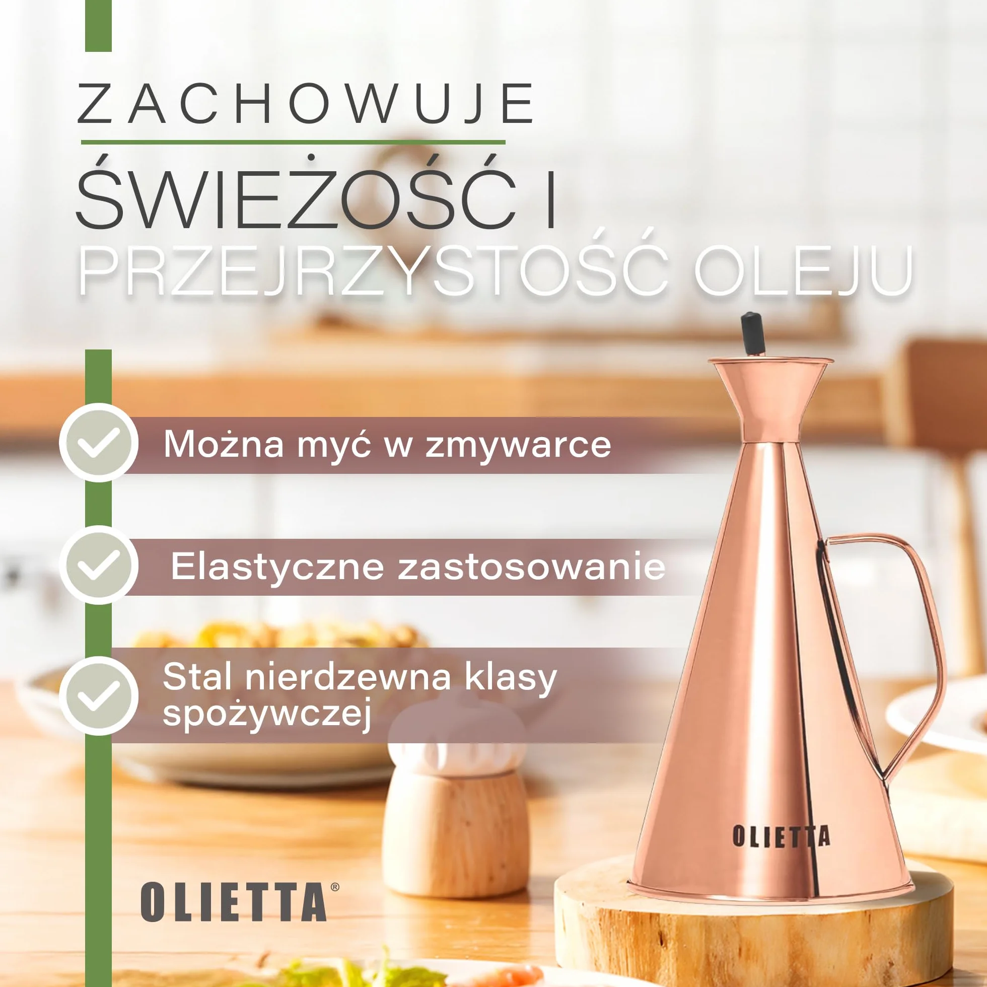 Olietta Stalowy dozownik oliwy i octu, 500 ml (0,5 l), bez kapania i szczelny – idealny do nalewania i skrapiania, łatwy w czyszczeniu