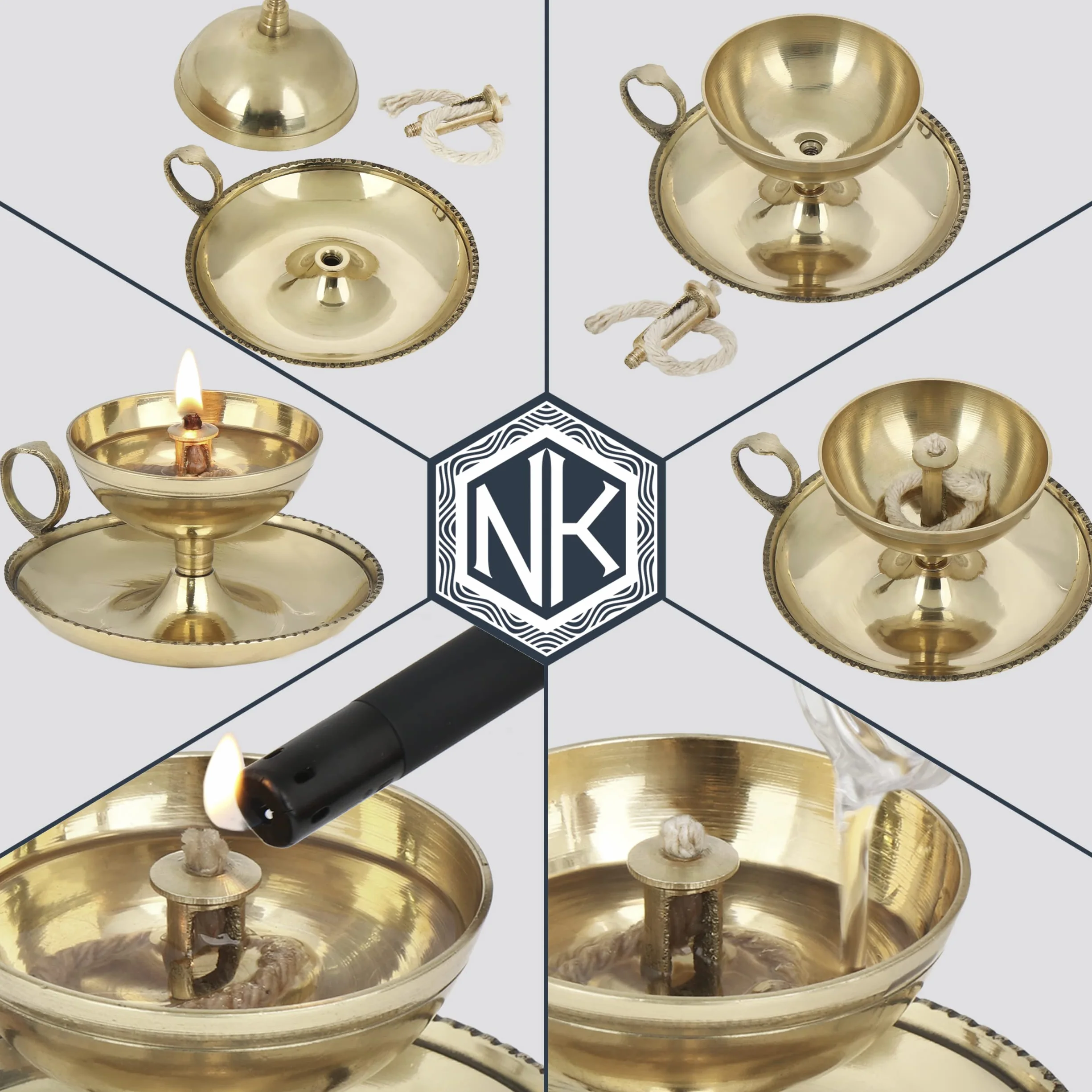 NKlaus Lampa Ghee lampa olejna z knotem ręcznie robiona mosiądz dom ogród złota duża nowa 1578