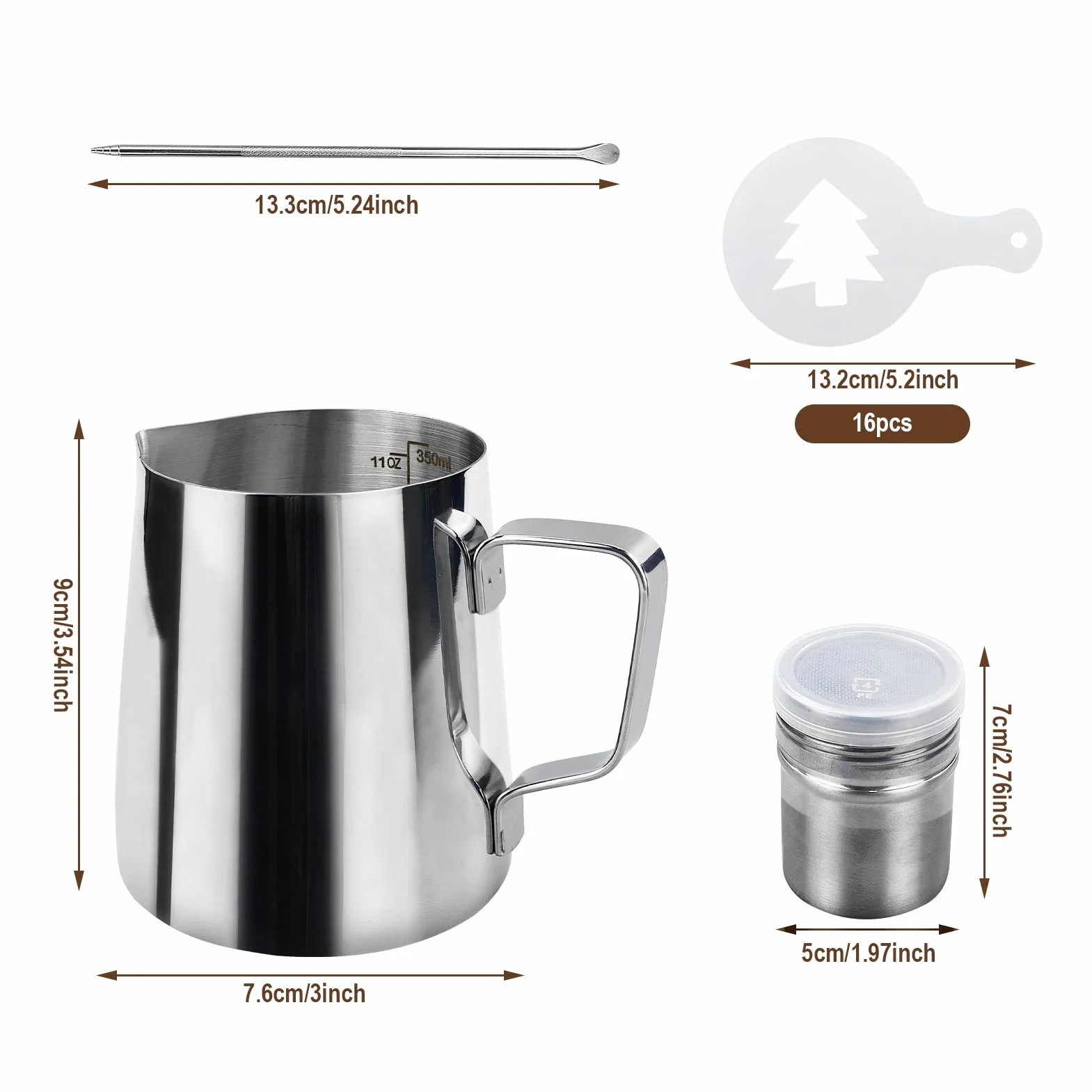 Dzbanek na mleko ze stali nierdzewnej 350 ml ze wskaźnikiem pomiarowym akcesoria barista