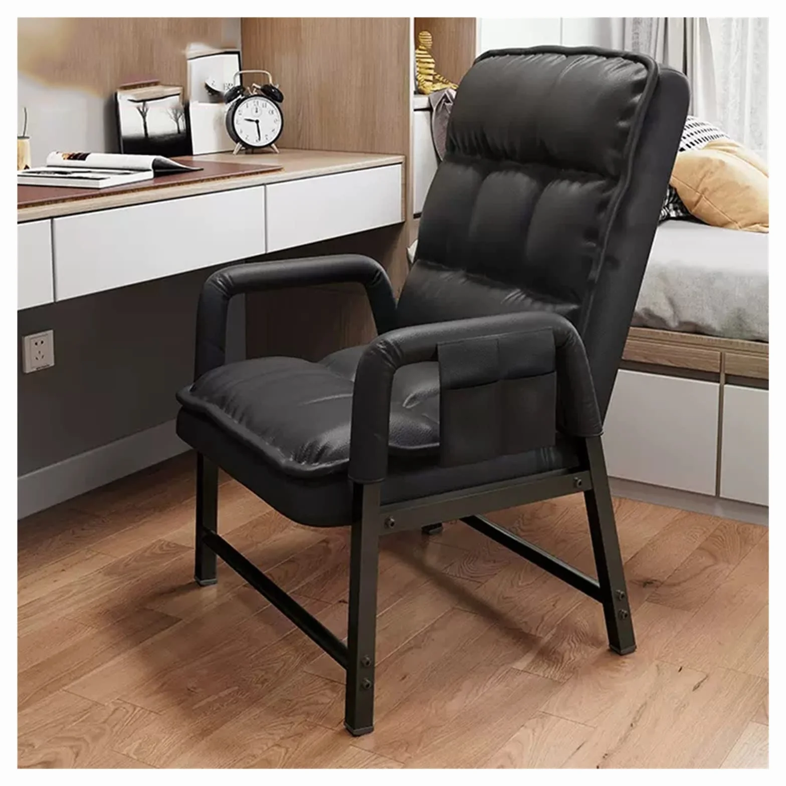 Ergonomiczne skórzane krzesło akcentujące z regulowanym oparciem i otomaną rozkładaną sofą z wysokim oparciem, wygodny gruby wyściełany fotel, kolor neronowy, idealny do salonu i biura