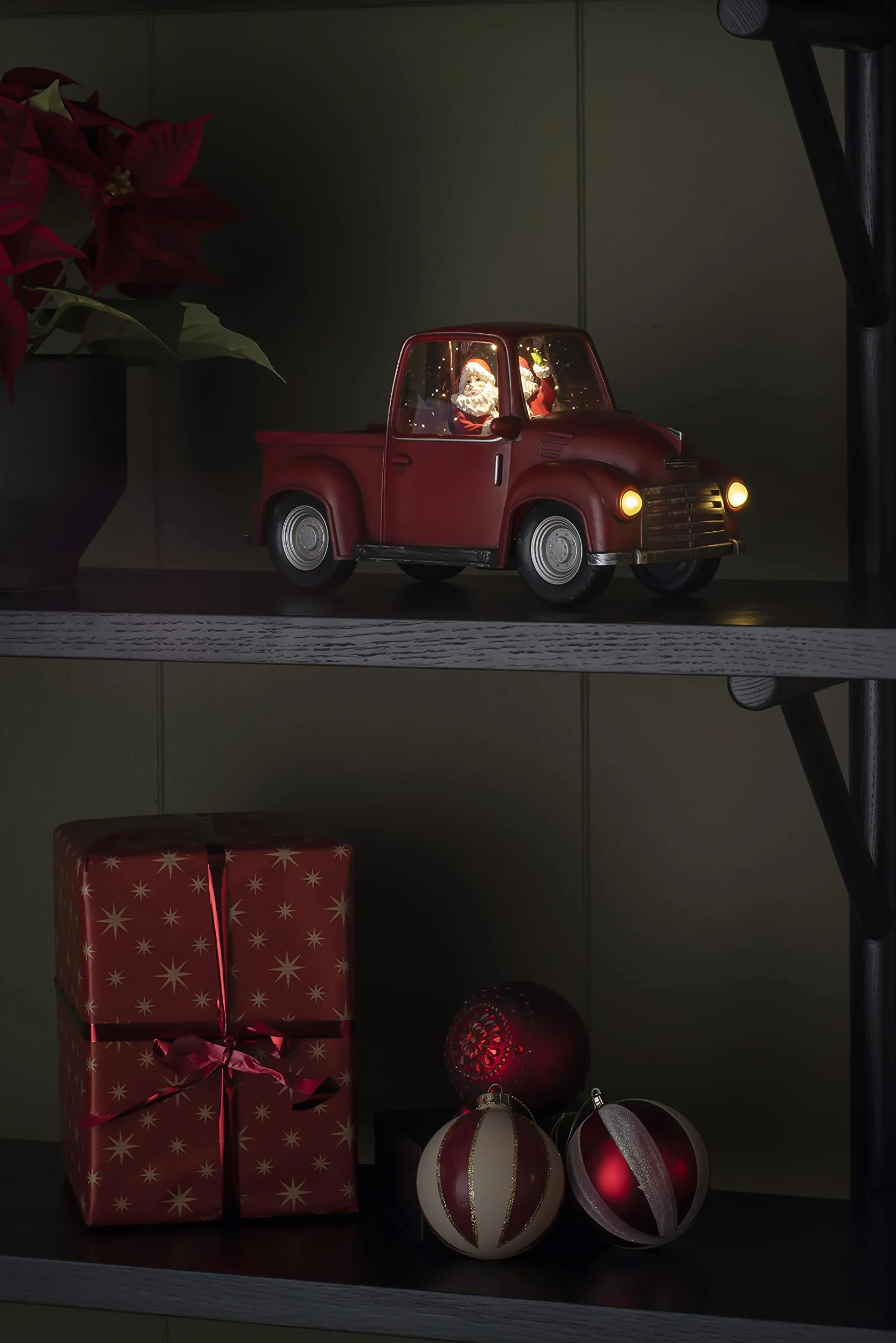 Konstsmide Dekoracje świąteczne LED latarnia kula śnieżna Święty Mikołaj w ciężarówce pick-up/wewnątrz, 5-godzinny timer/zasilanie bateryjne: 3 x AA 1,5 V (excl.)/latarnia bożonarodzeniowa 1