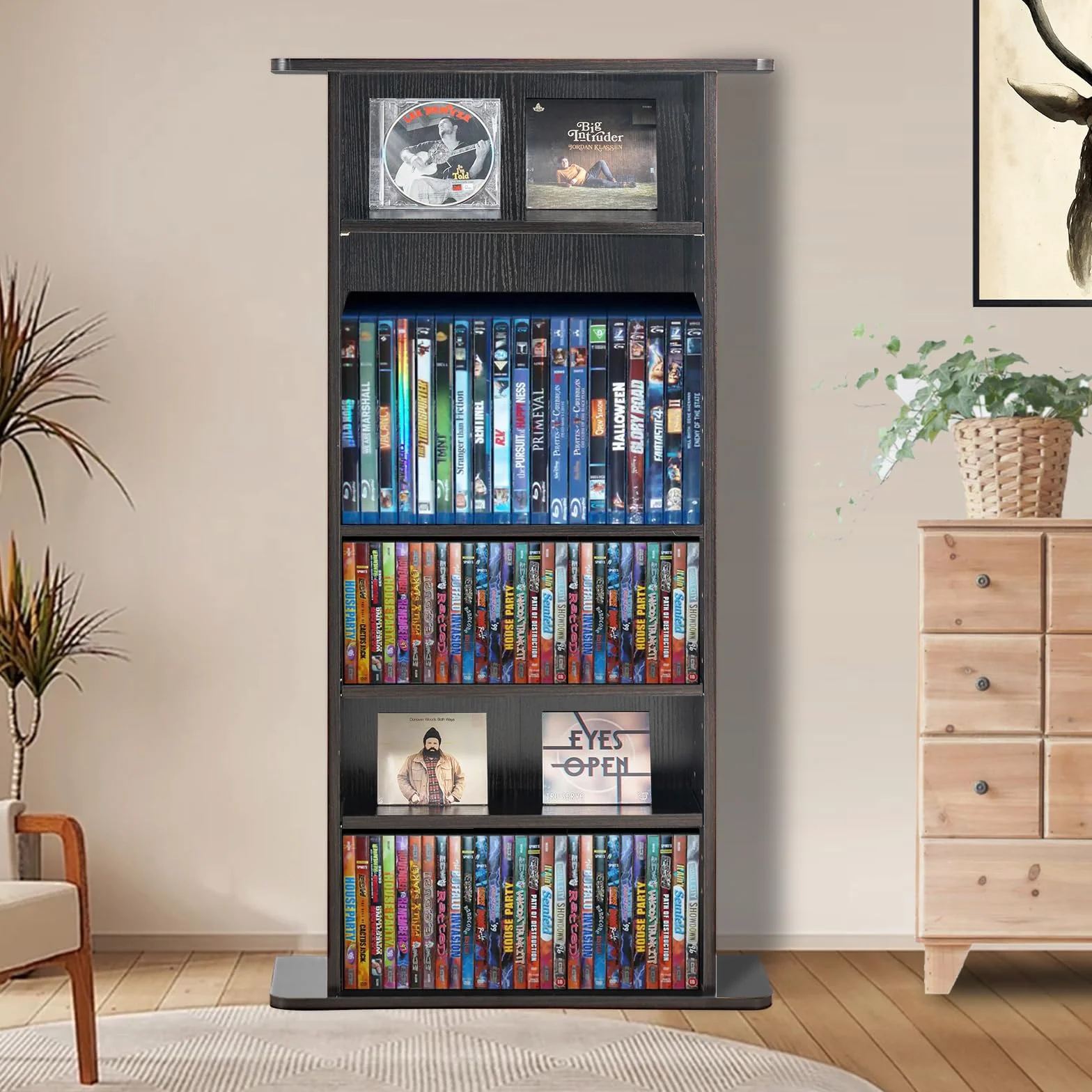 VEVOR Szafka do przechowywania multimediów, 5-warstwowa półka na DVD pomieści do 240 płyt CD, regulowane półki na płyty CD, chroni i organizuje muzykę, film, gry wideo lub kolekcje pamiątek, espresso
