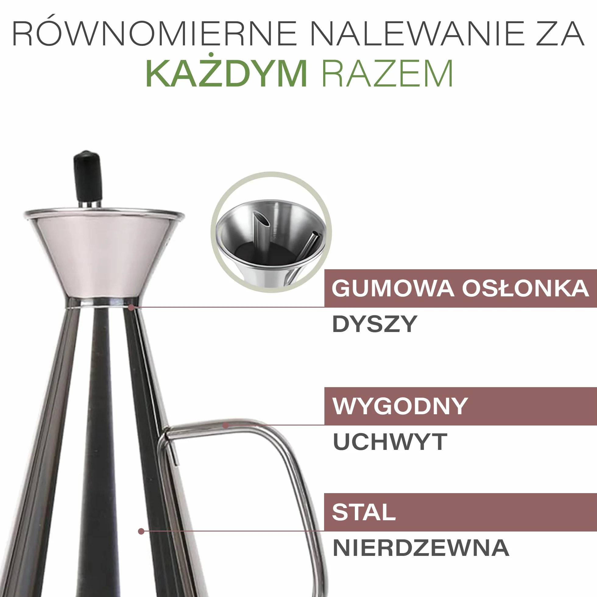 Olietta Stalowy dozownik oliwy i octu, 500 ml (0,5 l), bez kapania i szczelny – idealny do nalewania i skrapiania, łatwy w czyszczeniu