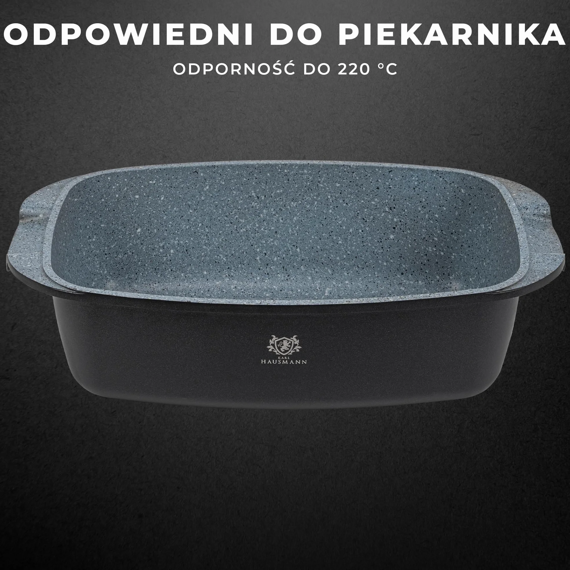 KARL HAUSMANN Duża Brytfanna Gęsiarka Granitowa - 5.5L - z Pokrywą i Dozownikiem Aromatu - Powłoka Nieprzywierająca do Gotowania bez Tłuszczu - Kompatybilny ze Wszystkimi Kuchenkami