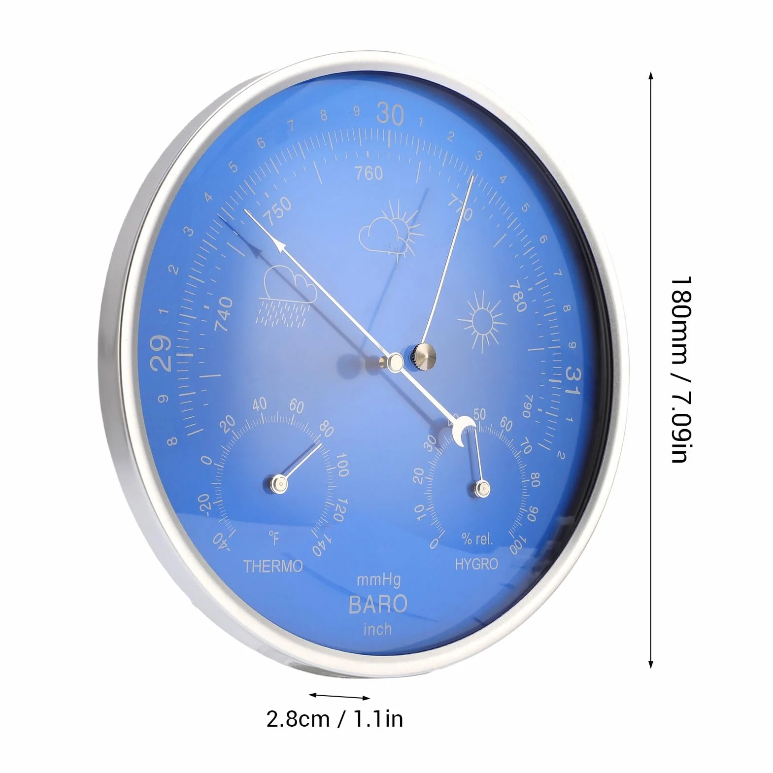 Aramox Termometr Barometr Higrometr 3 w 1 180 mm Do Montażu na ścianie Pomiar Pogody