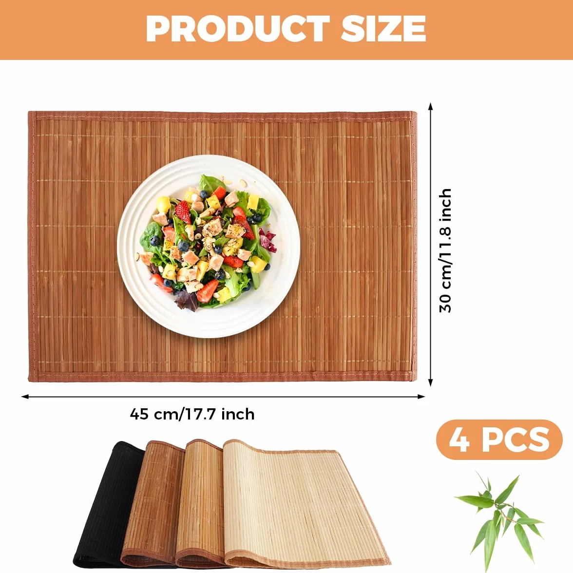 4 sztuki podkładek na stół z bambusa 45 × 30 cm, prostokątne podkładki na stół, odporne na plamy, bambusowe podkładki na stół 45×30, bambusowe podkładki stołowe do jadalni, trwałe i wytrzymałe