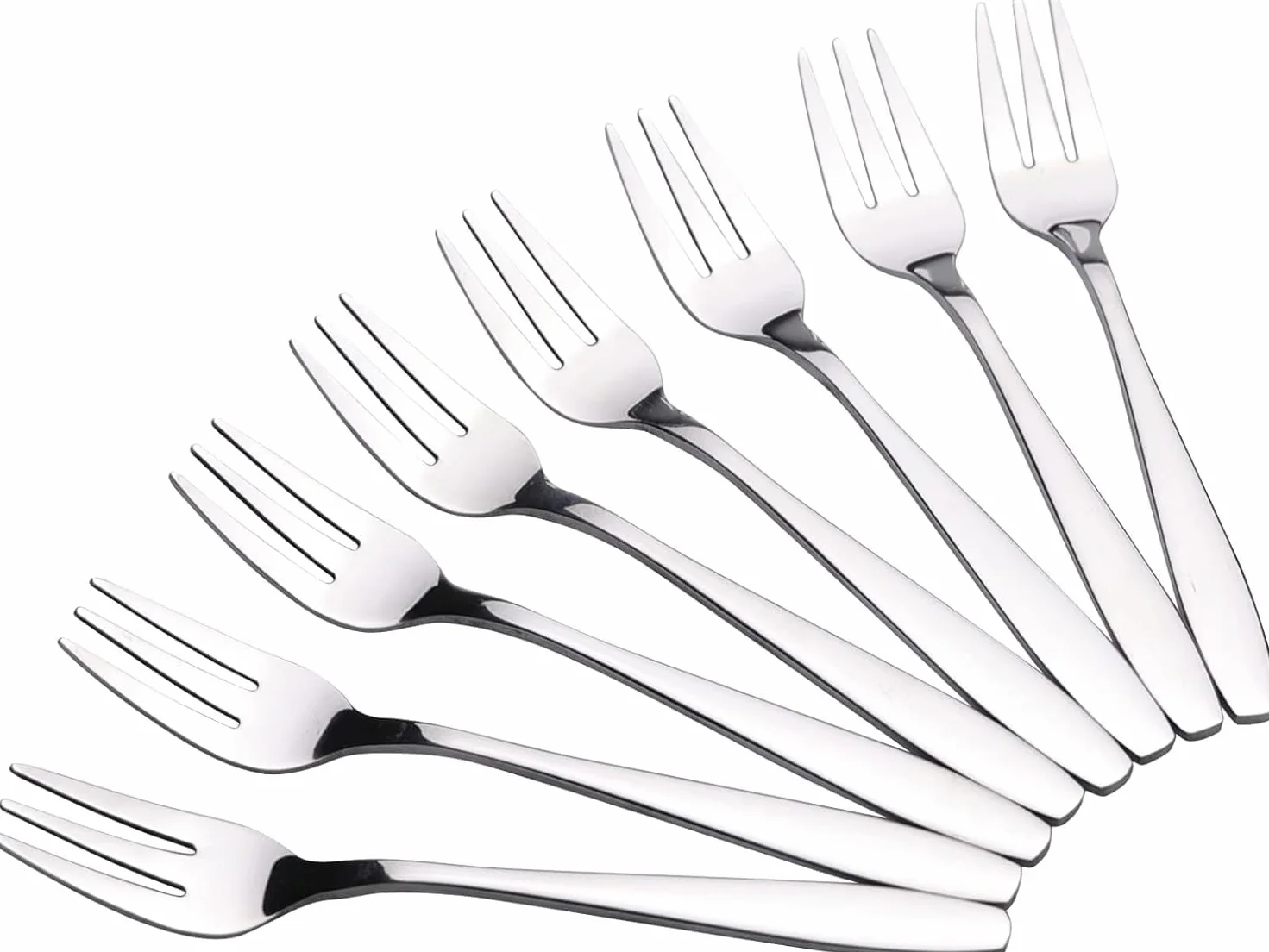 10 sztuk widelców do ciasta, stal nierdzewna, widelce do ciasta, 14 cm, srebrne widelce stołowe, widelczyki deserowe, widelczyki do ciasta, małe widelce, polerowane na lustro, widelce do cukierni