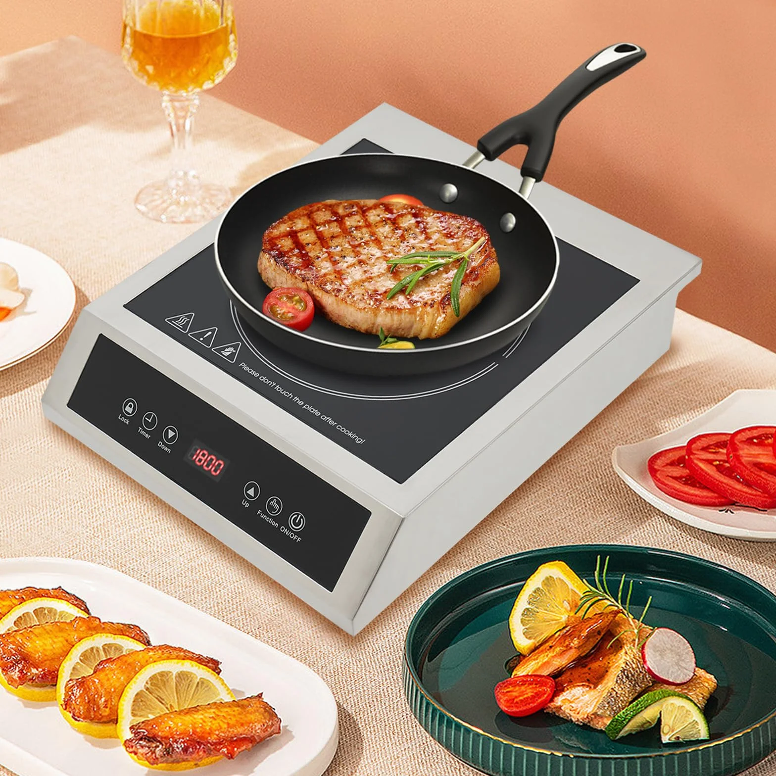 Komercyjna kuchenka indukcyjna 3500 W, inteligentne gotowanie, blat roboczy, indukcja, 11-stopniowa regulacja, kompaktowa konstrukcja, płyta indukcyjna do garnków, magnetyczna zawartość żelaza 30%