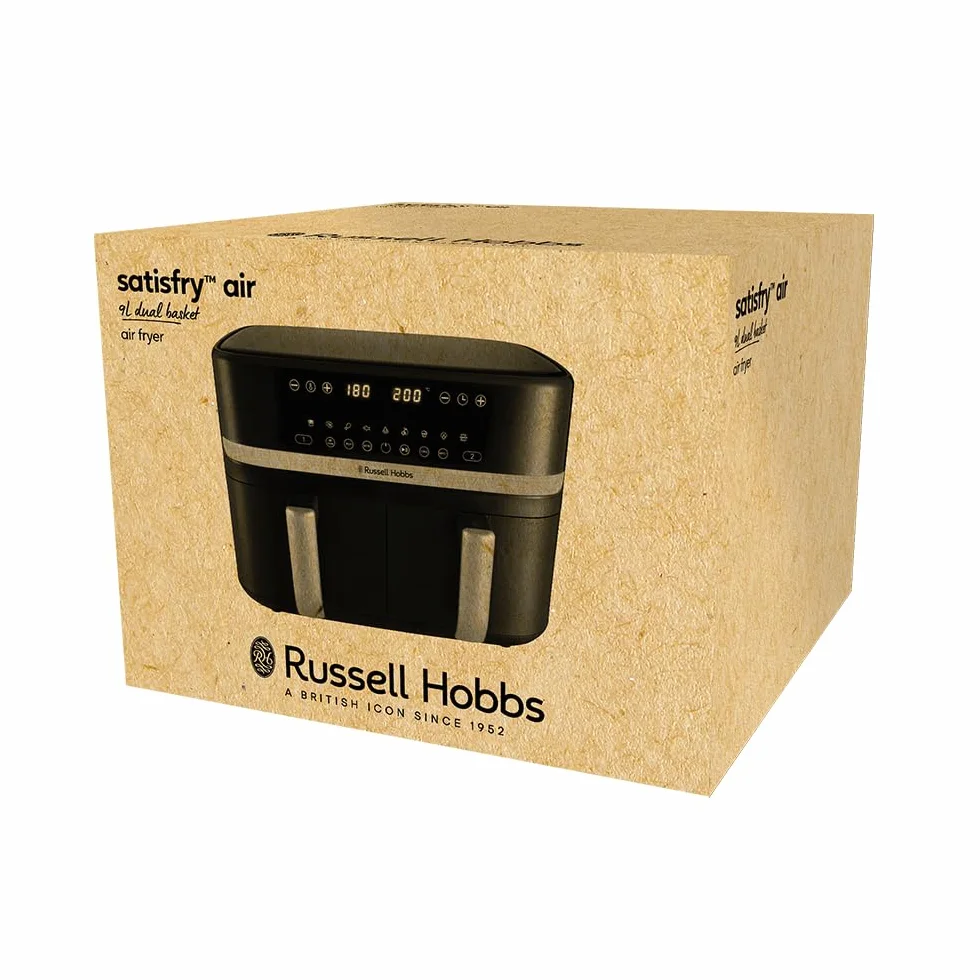 Russell Hobbs Frytkownica beztłuszczowa 9L Air Fryer [dwie komory/strefy, 9 programów] Satisfry (szuflady można myć w zmywarce, maks. 200℃, niski poziom hałasu, pieczenie bez oleju, 2800W) 27681-56