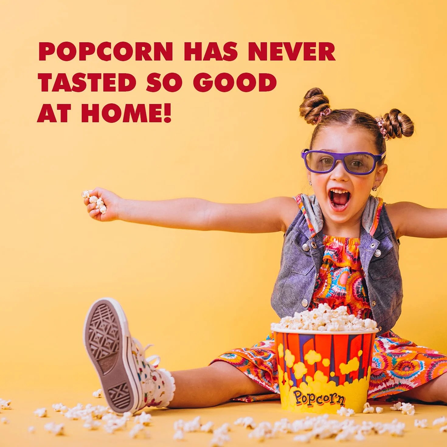 Edihome, Pop Corn Machine, Popcorn, 1200 W, zawiera łyżkę dozującą, Popcorn gotowy w 2 minuty (czerwony)