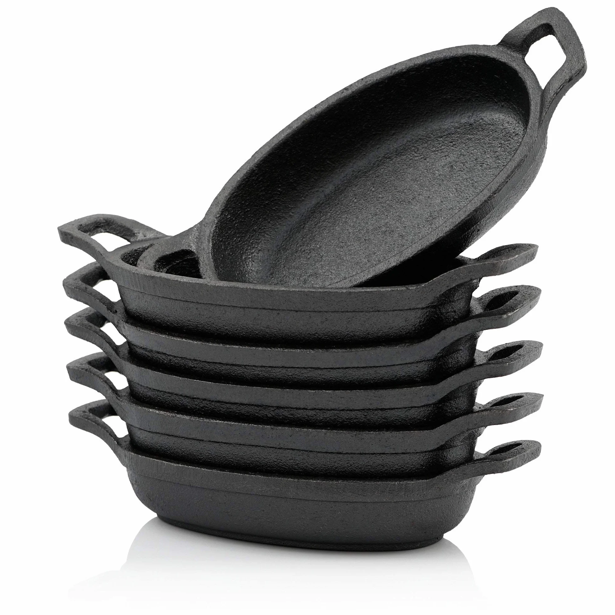 BBQ-Toro Zestaw patelni żeliwnych (6 sztuk) | 20 x 9,5 cm, owalny | już spalony | żeliwna patelnia do grillowania, patelnia do serwowania, rondel