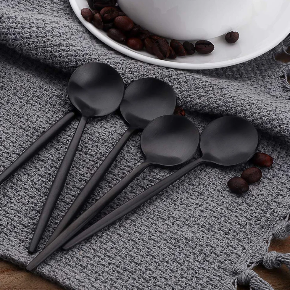 BISDA RUN Łyżki do espresso ze stali nierdzewnej, zestaw 10 mini łyżeczek do kawy, cukru, deserów, cappuccino, matowe czarne