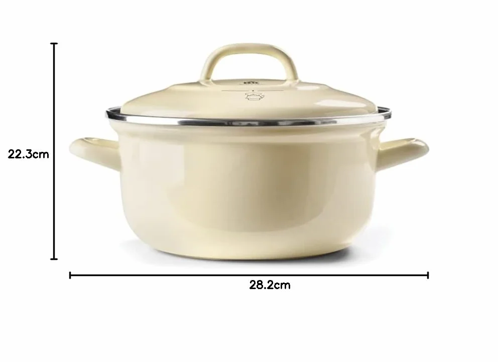 BK, Indigo Okrągła Emaliowana Brytfanna z Pokrywką - 20 cm/2,5l, Kremowa