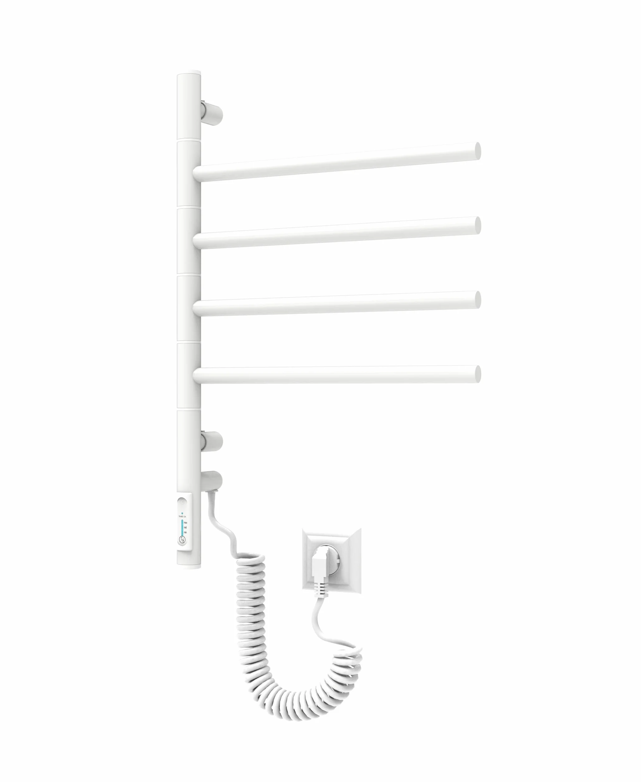 ELNA® Grzejnik łazienkowy elektryczny biały połysk RAL 9003 62x40 cm, 57W – Suszarka na ręczniki ze stali nierdzewnej 304 z timerem i termostatem, IP44 – 4 ramion obrotowych 180°, montaż na ścianie