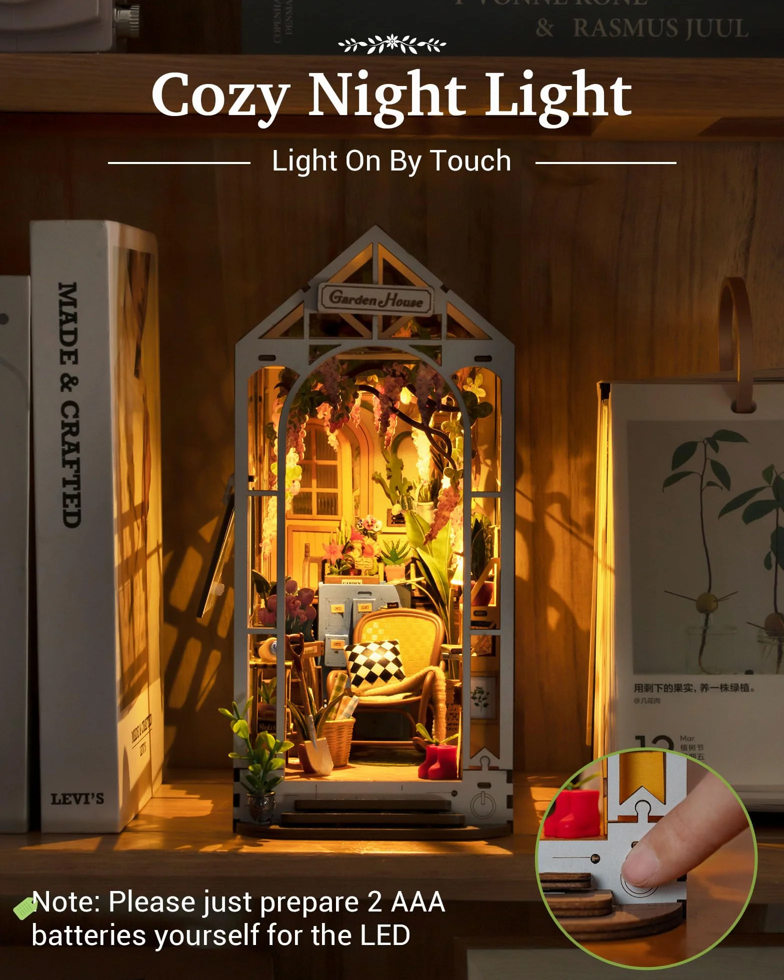 Rolife Zestawy Book Nook dla dorosłych DIY miniaturowy zestaw ze światłem do dekoracji biurka biblioteki półki na książki 3D drewniane puzzle szklarnia Booknook zestawy modeli dla dorosłych do