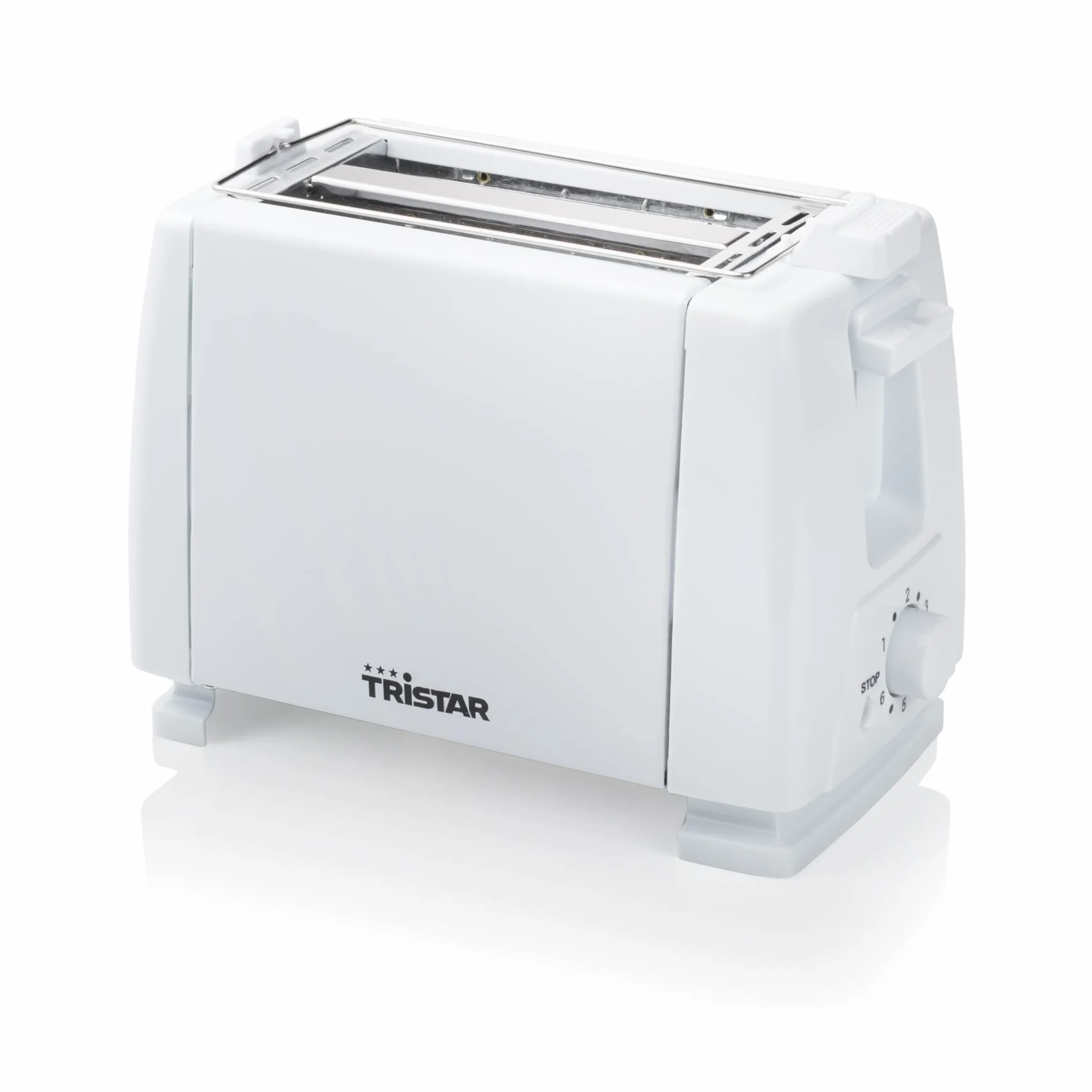 Tristar BR-1009 toster, 650 W, na 2 kromki tostów, 2 krótkie szczeliny, 6 poziomów opiekania i funkcja podgrzewania bułek – biały