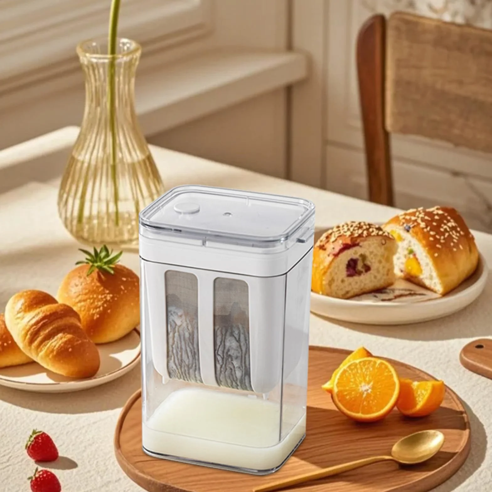 Greckie sitko do jogurtu 1100 ml, urządzenie do przygotowywania jogurtu z pokrywką i drobnym sitkiem ze stali nierdzewnej, wielokrotnego użytku, separator serwatki do produkcji greckiego jogurtu, sera
