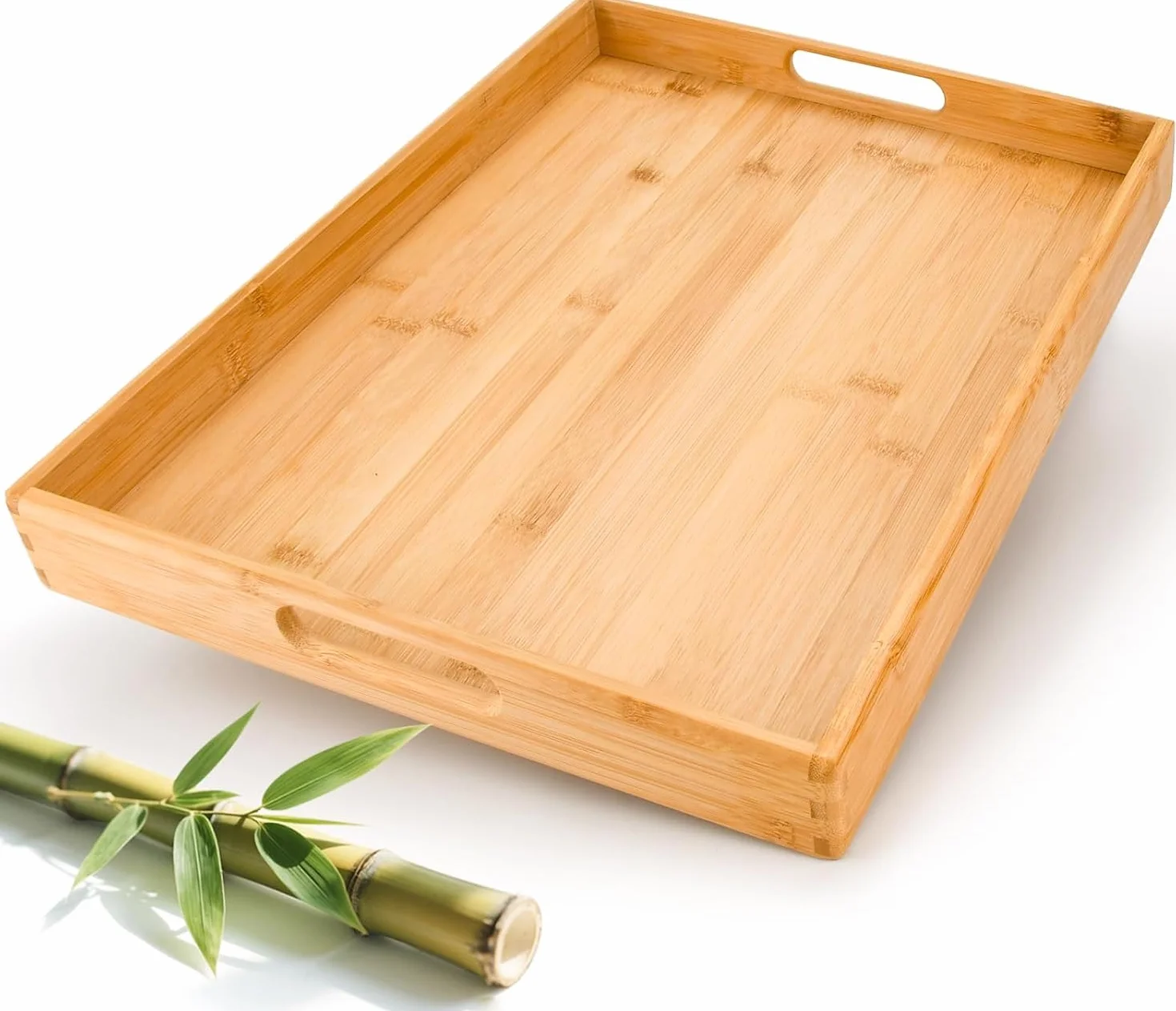 Taca Do Serwowania Wykonana W 100% Z Bambusa, 45 X 33 X 5,5 CM,Prostokątna, Duża, Odporna Na Pleśń, Idealna Na Herbatę, Śniadanie,Stolik Kawowy, Dekorację Łóżka