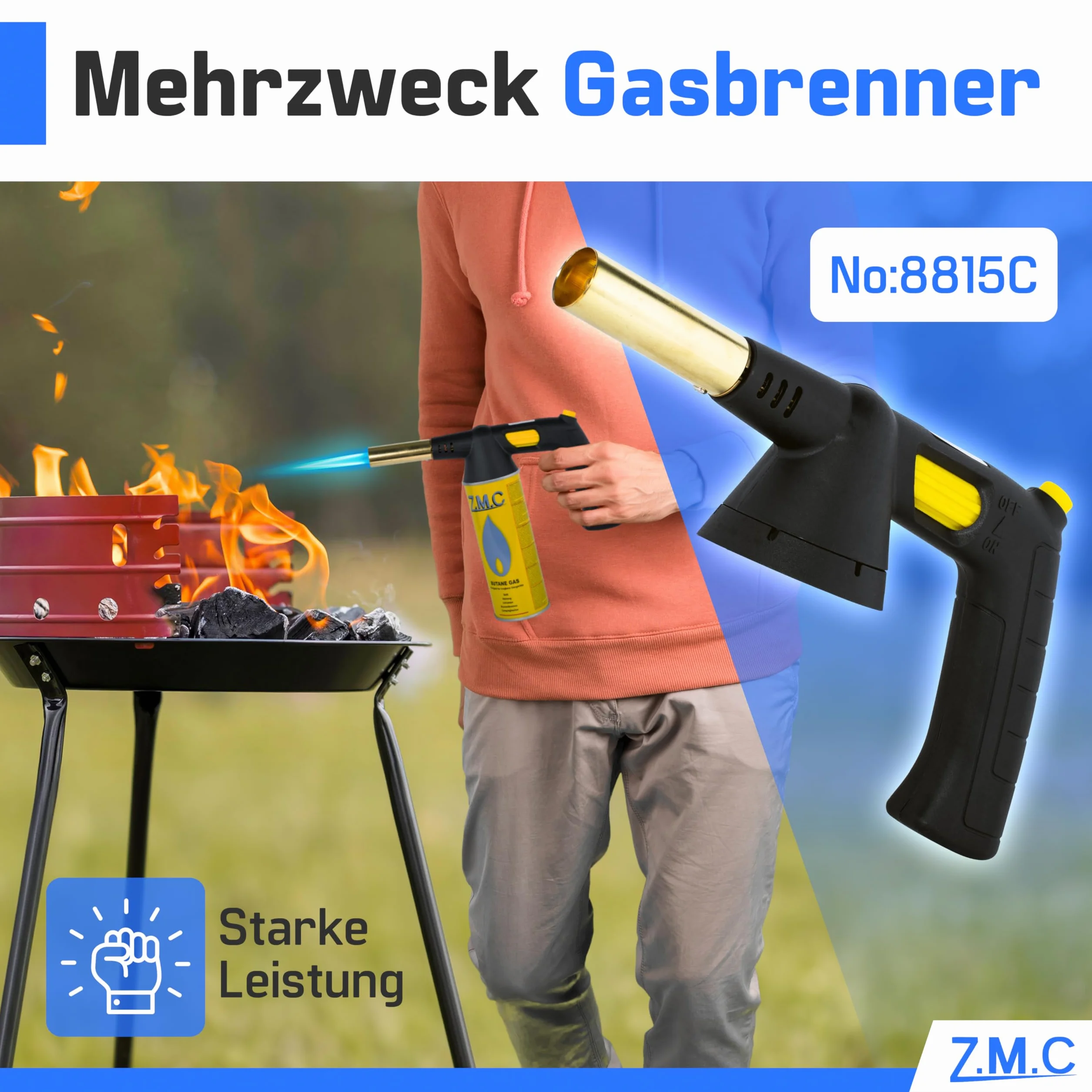 Z.M.C Palnik gazowy 1,5 kW + 4 kartusze gazowe, zapłon piezoelektryczny, flambiry do 1300°C, lutowanie Bunsena, kuchenna nasada z regulowanym płomieniem