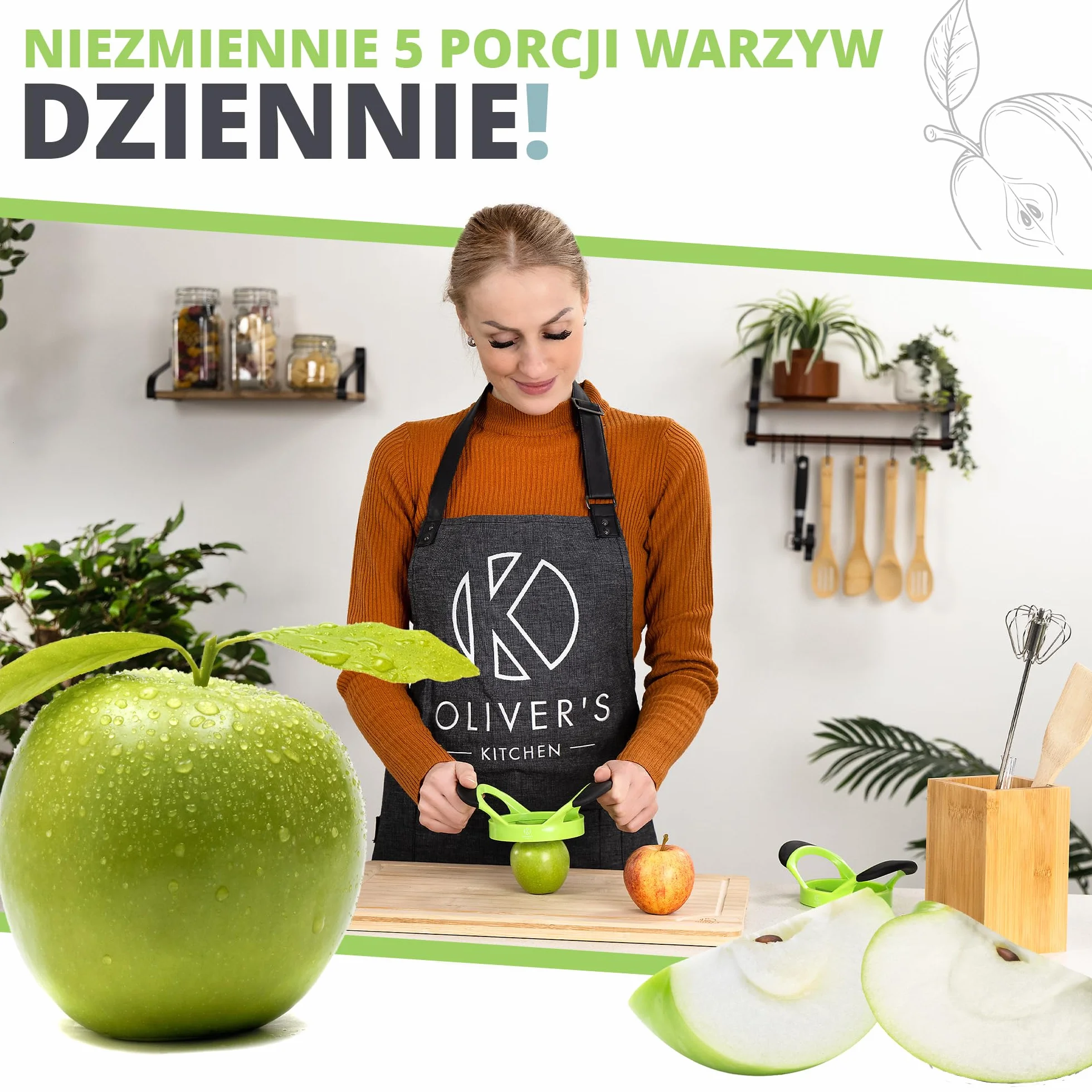 Oliver's Kitchen Wykrojnik i Drylownica do Jabłek – Szatkownica do Warzyw – Krajalnica z Antypoślizgowym Uchwytem