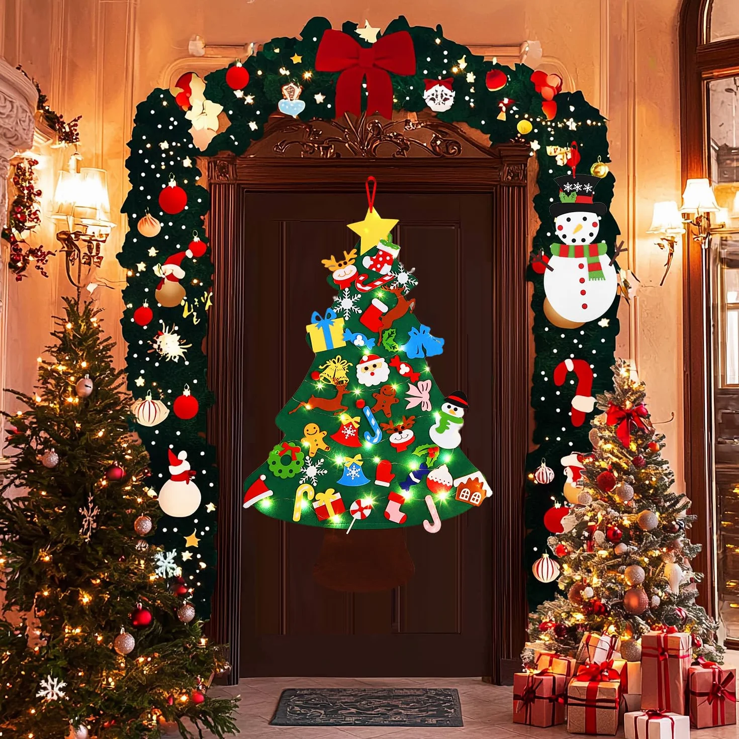 Filcowa choinka DIY dla dziecko, 3.2Ft z dekoracją świąteczną, zdejmowana 40PCS
