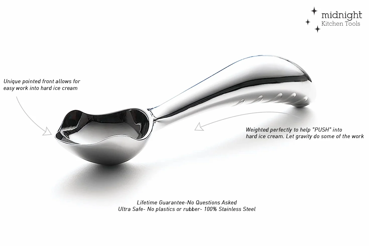 Stainless Steel Ice Cream Scoop Ergonomic for Hard Ice Cream Dishwasher Safe