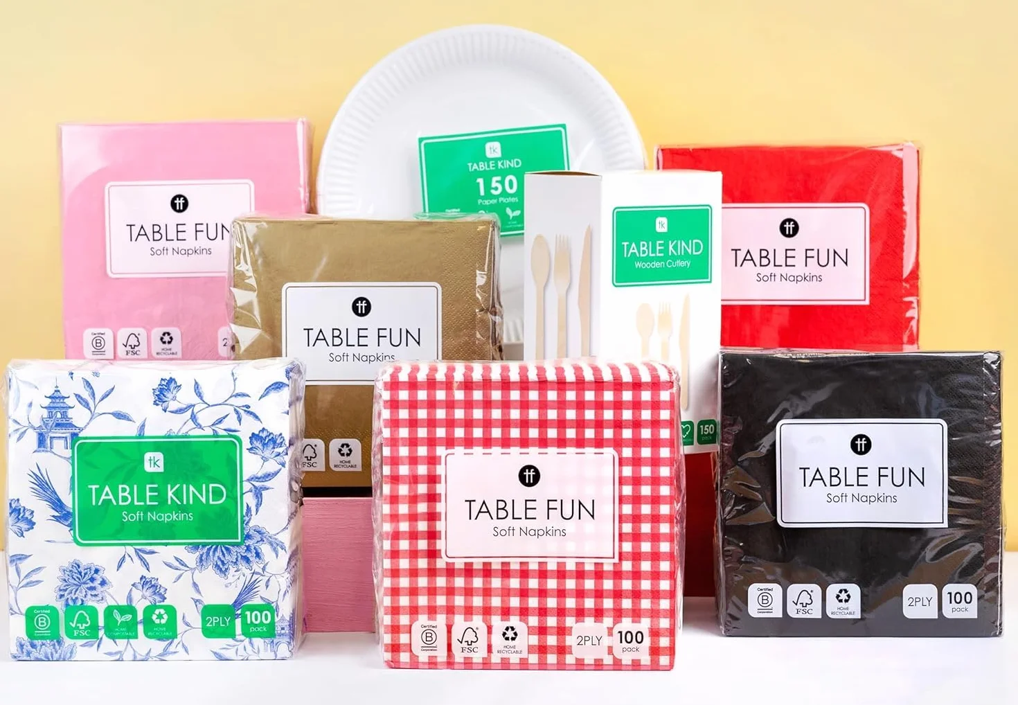 Talking Tables 100 sztuk miękkich papierowych serwetek w czerwoną kratkę na urodziny, wesele, Boże Narodzenie, catering, naczynia, jednorazowe, nadające się do recyklingu, wyprodukowane w UE,