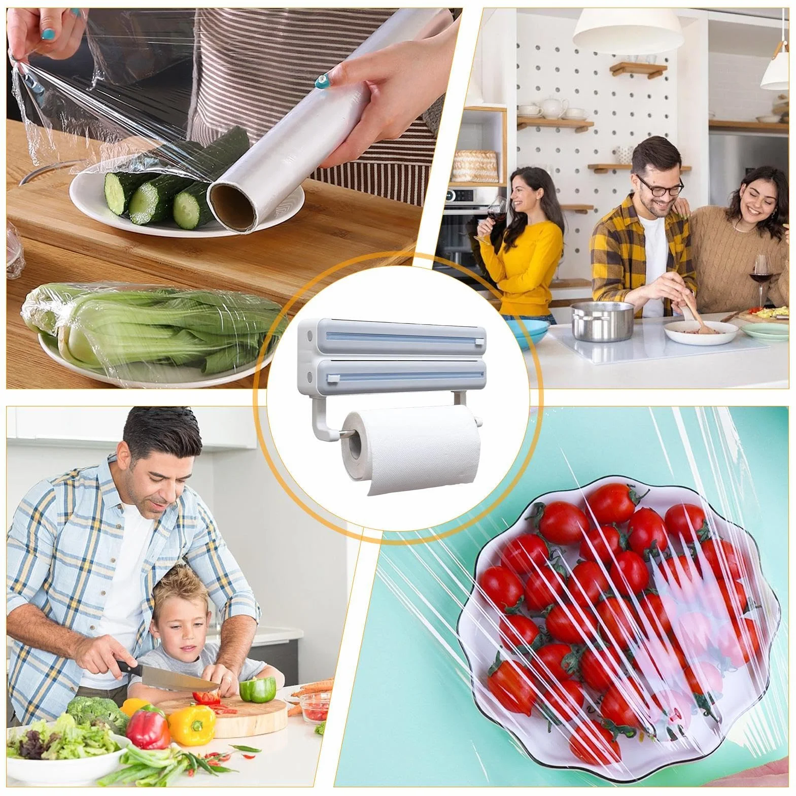Aluminum Foil Dispenser, Wall Mount Storage Organizer, Wrap Storage Box, ABS Material, Built-in Cutter, Perfect for Kitchen Use and Food Cling Wrap Film Organization