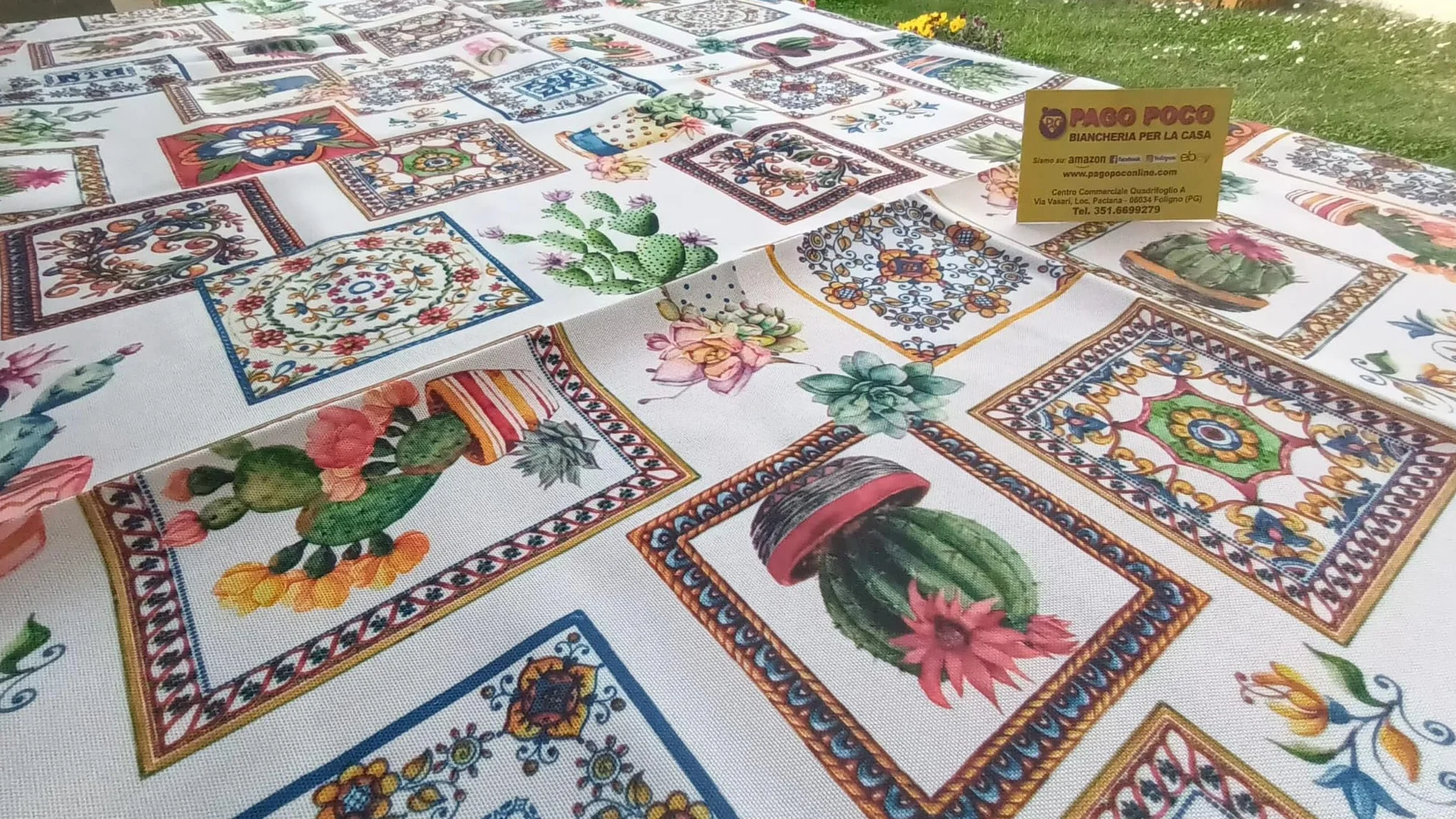 CACTUS I MAIOLICA Wzór Druk Cyfrowy Wodoodporny Obrus Odporny Na Plamy .. We wszystkich rozmiarach... BEZ Prasowania... Aktualności 2025!!! (120X160)