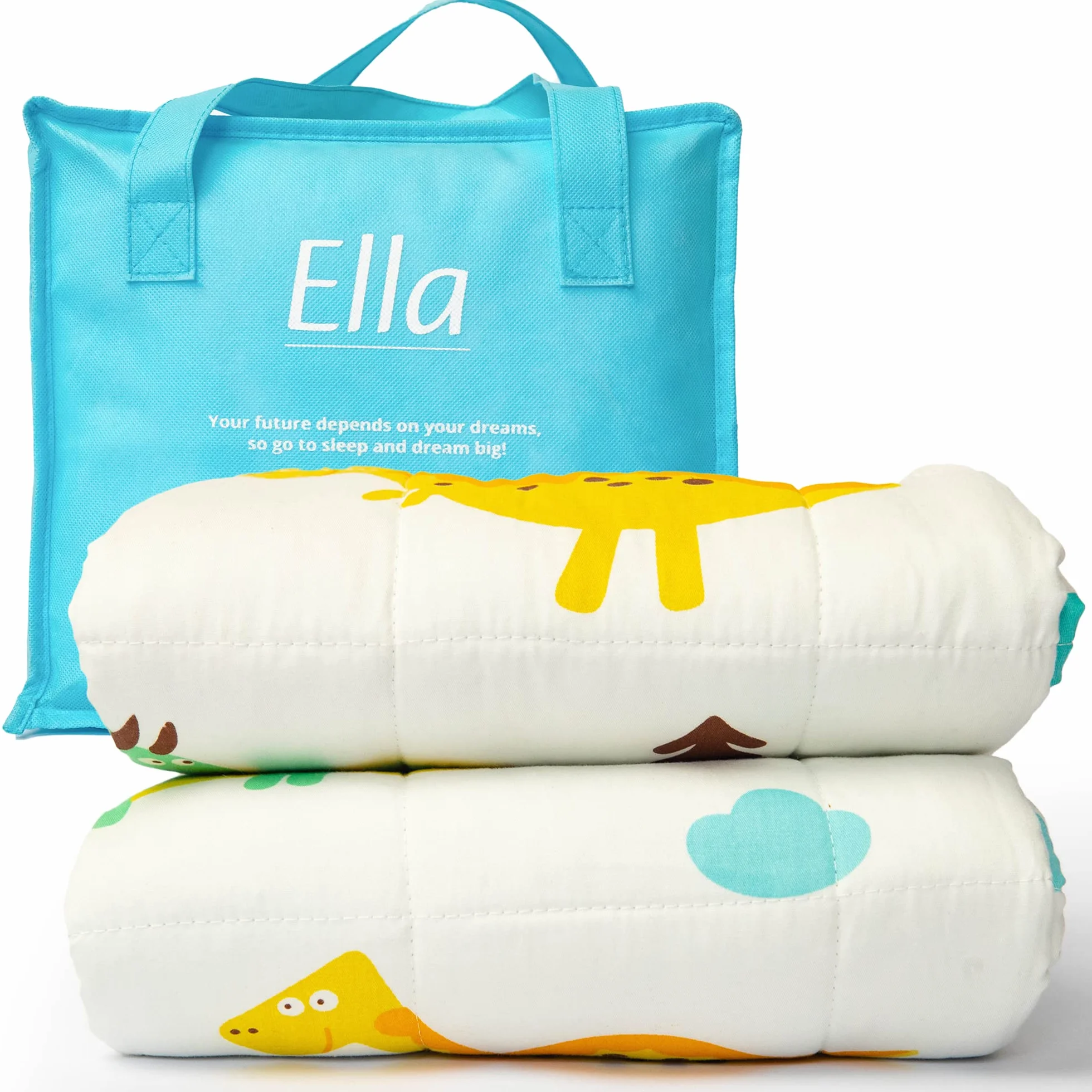 Ella Health Kołdra Obciążeniowa dla Dzieci 2.4 kg 90x120cm - Kołderka Sensoryczna dla Dziecka - Hipoalergiczny Granulat Szklany, Miękka Bawełniana Powłoczka - Koc Dla Dzieci 15-25kg – Dino