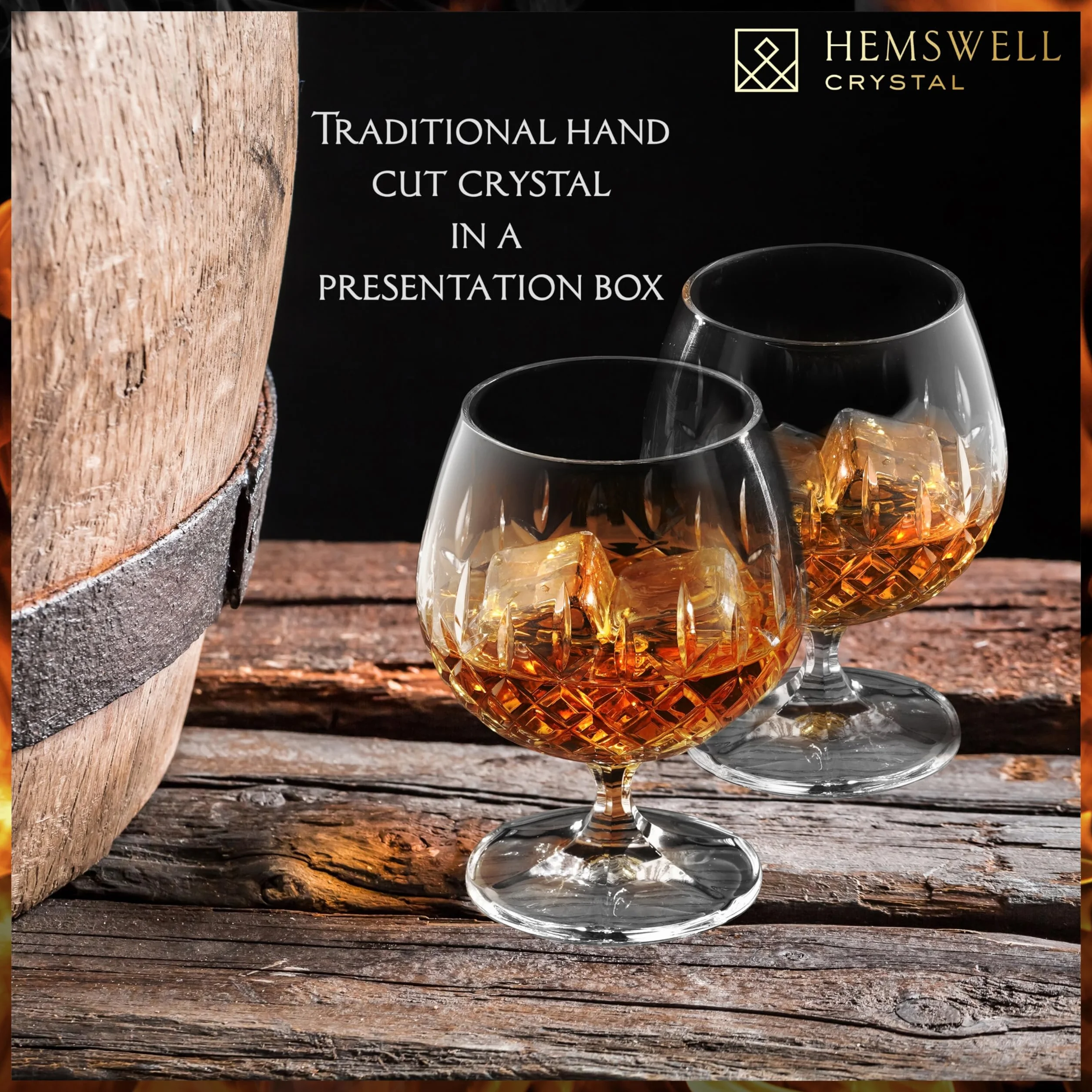 Zestaw kieliszków do brandy Hemswell 2 sztuki - kryształowe kieliszki do koniaku z satynową podszewką w pudełku prezentowym 250 ml - wzór Wicklow