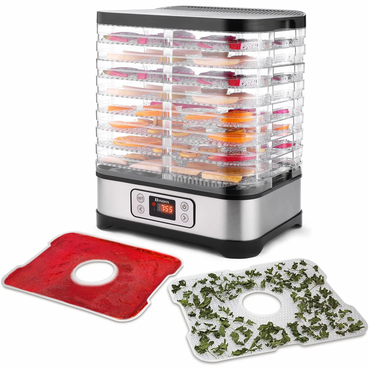 COOCHEER 8 tacek, dehydrator warzyw owocowych z timerem i regulacją temperatury, wyświetlacz LED, 400 W