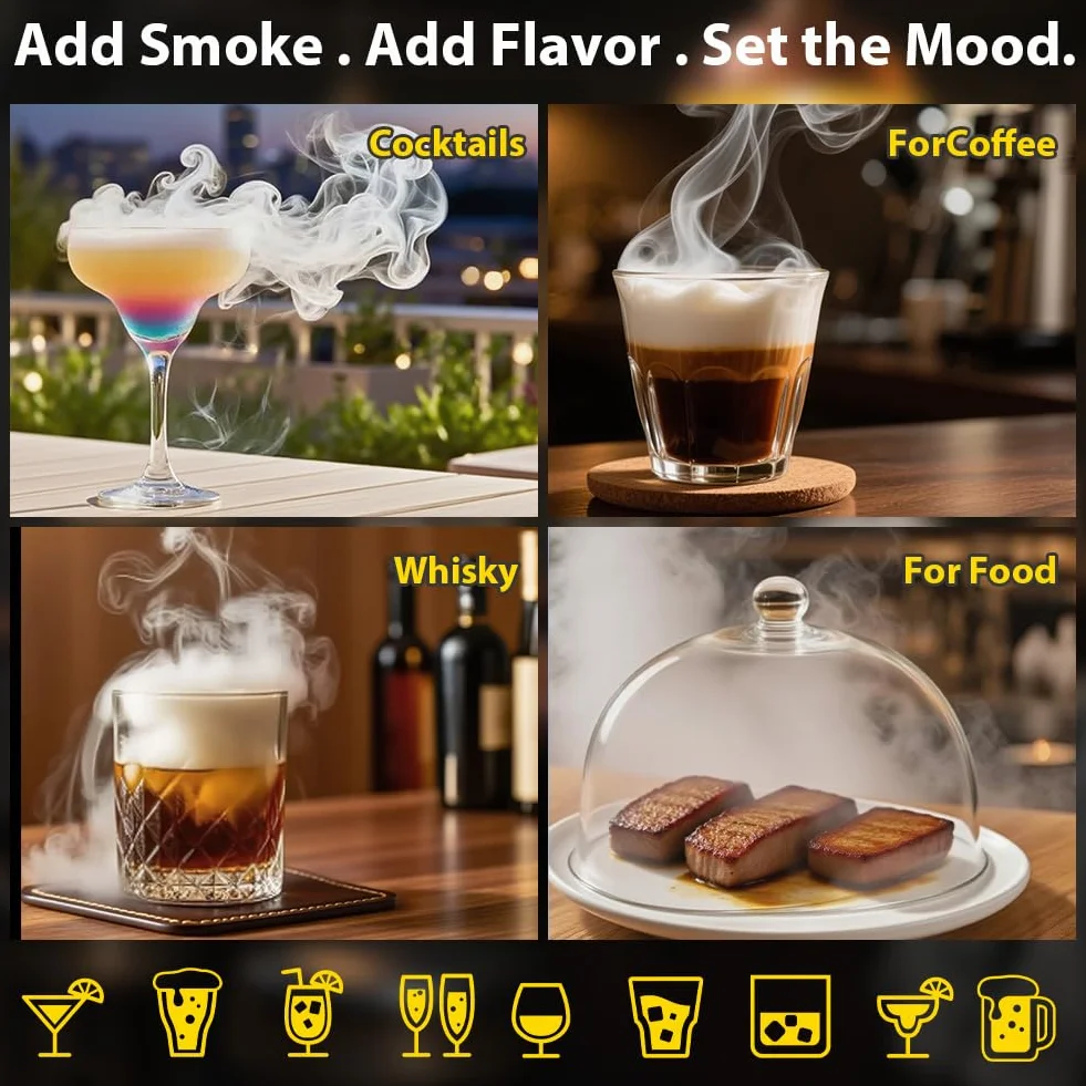 URAQT Zestaw wędzarki do whisky, 6 smaków wiórów drzewnych, zestaw do wędzenia whisky, klasyczny wędzarka do whisky z oświetleniem RGB, wędzarka na napoje, dla mężczyzn, ojca, męża
