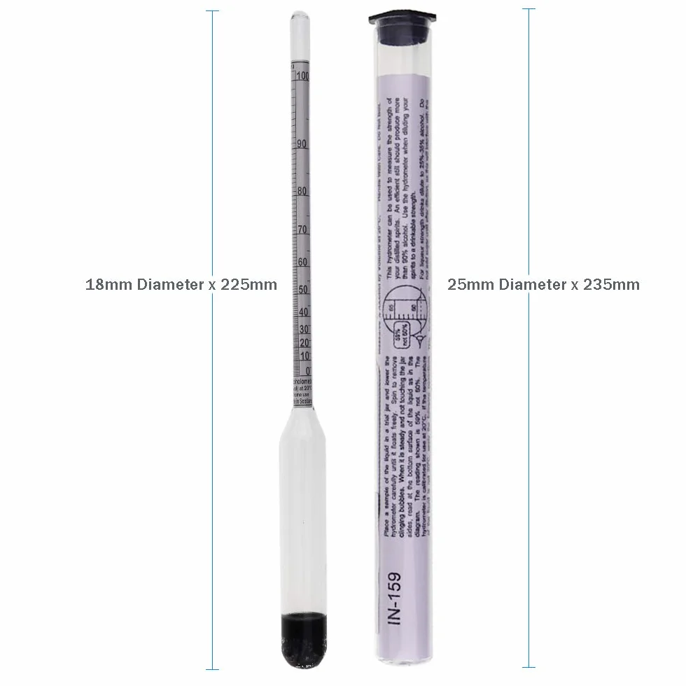 Miernik alkoholu Spirit Meter 0-100% Mierzy Alkohol w Destylowanym Hydrometrze Spirytusowym 23 cm, w tym 100 ml słoik Próbny