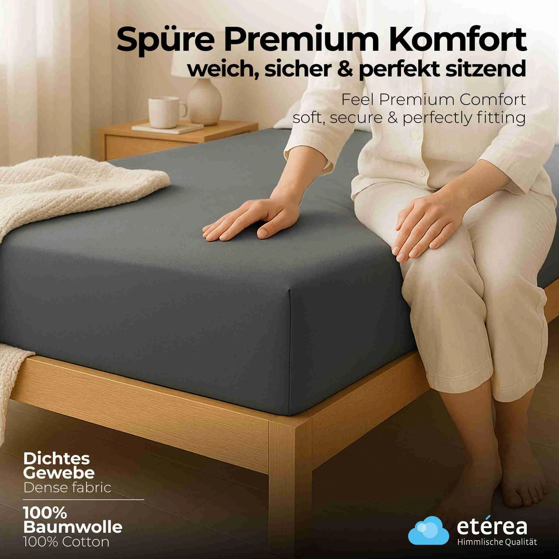 etérea Comfort Jersey Prześcieradło 200x220cm - 200x220 Oekotex Made in Green - 100% bawełna, prześcieradło z dżerseju do 25 cm wysokości - prześcieradło 200x220-200x220 cm Antracyt