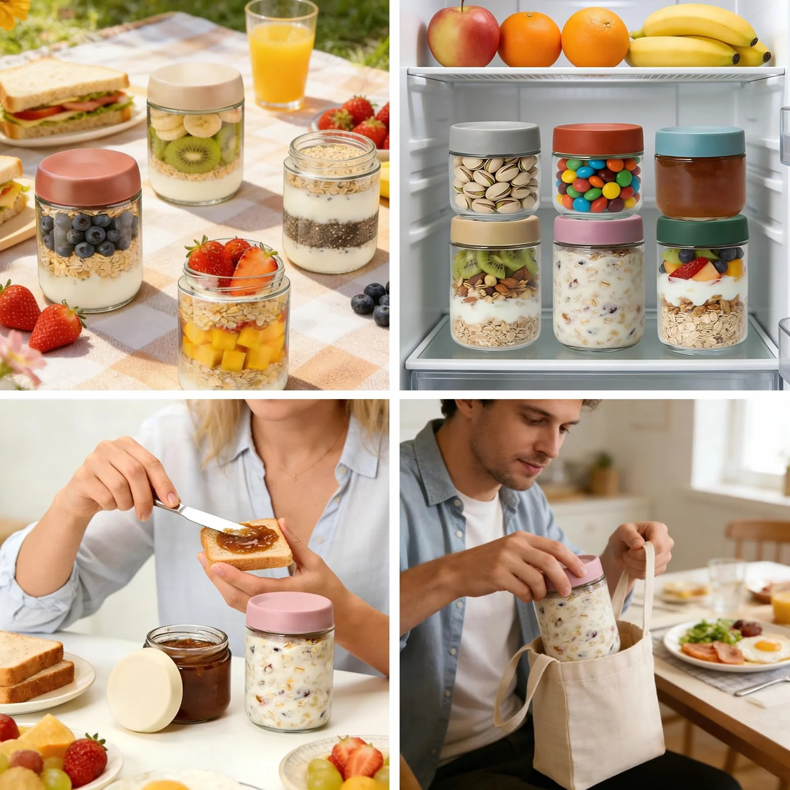 Słoiki na płatki owsiane na noc 6 sztuk 300-500 ml Słoiki z zakręcaną pokrywką do domowych dżemów, jogurtów, pudding, jako pojemniki do przygotowywania posiłków typu mason jar