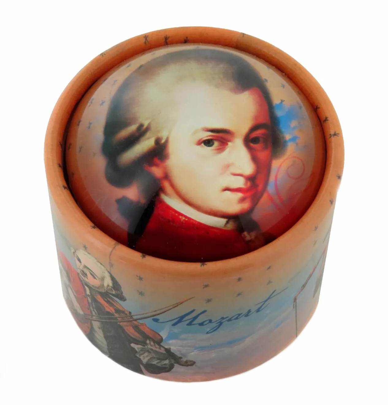 Lutèce Creations Animowana pozytywka/pozytywka z kartonu sprężynowego ze szklanym półglobusem z rysunkiem w jaskrawych kolorach - Zaczarowany flet (W. A. Mozart).