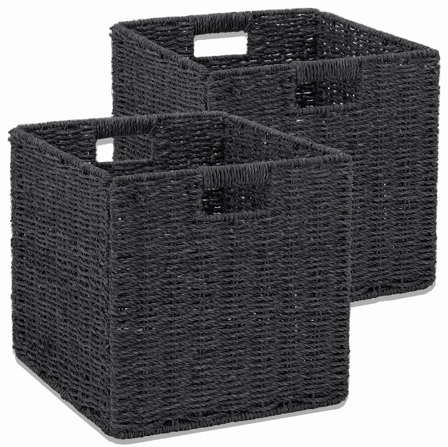 2 Kosze Przechowawcze, Ręcznie Pleciony Wiklinowy Kosz W Kształcie Sześcianu 28 cm, Duży Składany Koszyki z Papieru Hiacyntowego z Uchwytami, Dekoracyjny Kosz do łazienki, Półek Kallax i Kuchni